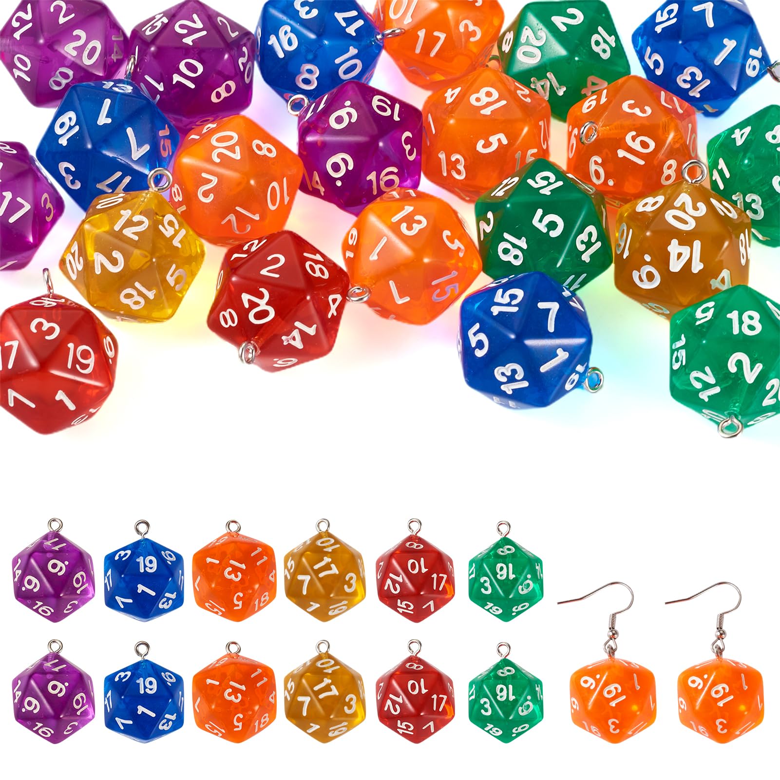 PandaHall 20pcs D20 Dice Charms 20 Sided Polyhedral Dices Charms Transparent Acrylic Number Pendants for DIY Jewellery Keychain Craft Making โ image 1