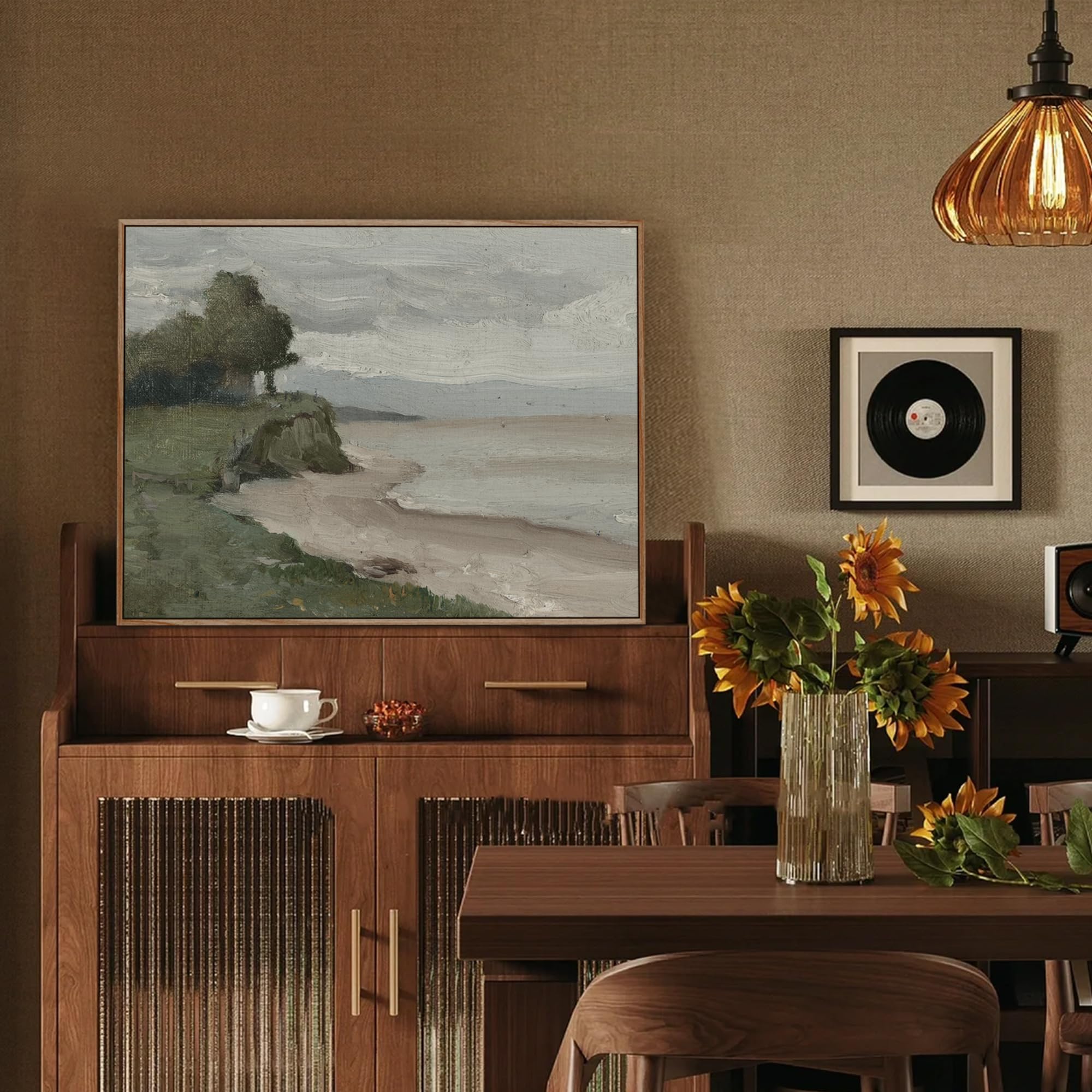 hyidecorart Cadre Decoration Murale Bois, Vintage Impression sur Toile, 40x60 cm Tableau Decoration Murale Chambre Paysage Côtier Danois, Moderne Décoration de Salon Salle de Bain Maison Décorations