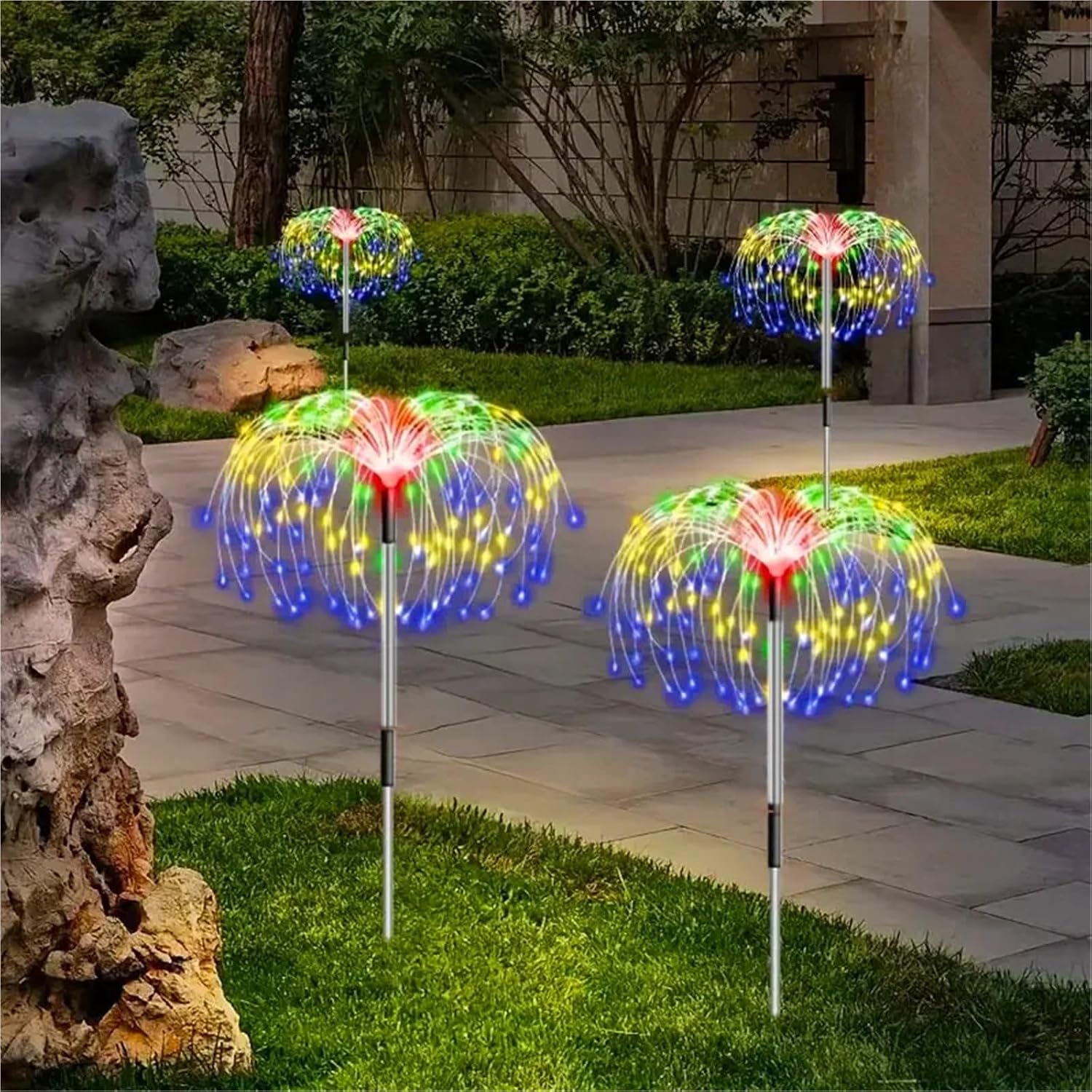 Solar Outdoor Restored Patio Solar Fireworks LED Lights Luminous Sensor Outdoor Powered Lawn Decoration for Landscape Sidewalk(200LED,Multicolor_2PCS)