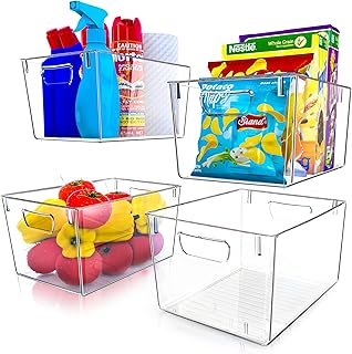 Utopia Kitchen Pantry Organization and Storage Bins - Set of 4 Large Pantry Organizer Bins - Storage Organizing Bins - Fridge Organizer with Built in Handles. Clear