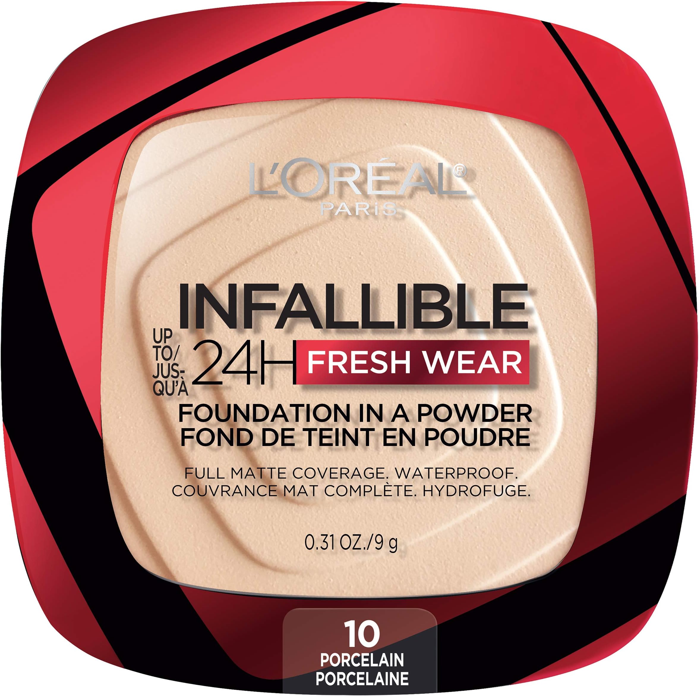 L’Oréal Paris L'Oreal Infallible Fresh Wear Foundation in a Powder, 010 Porcelain, 0.31 Fl Oz