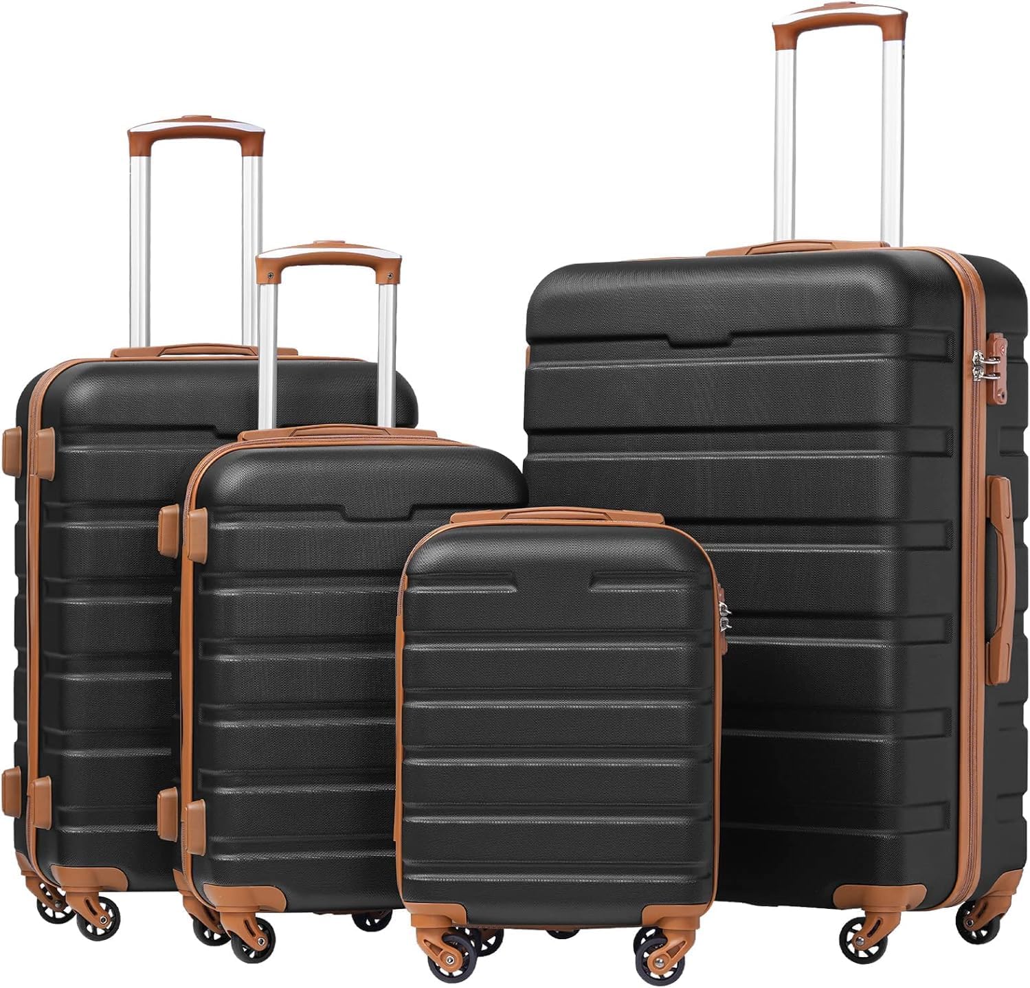 Coolife Luggage 3 Piece Set Suitcase Spinner Hardshell Lightweight TSA Lock (family set-apricot black, 16in20in24in28in) family set-apricot black 16in20in24in28in