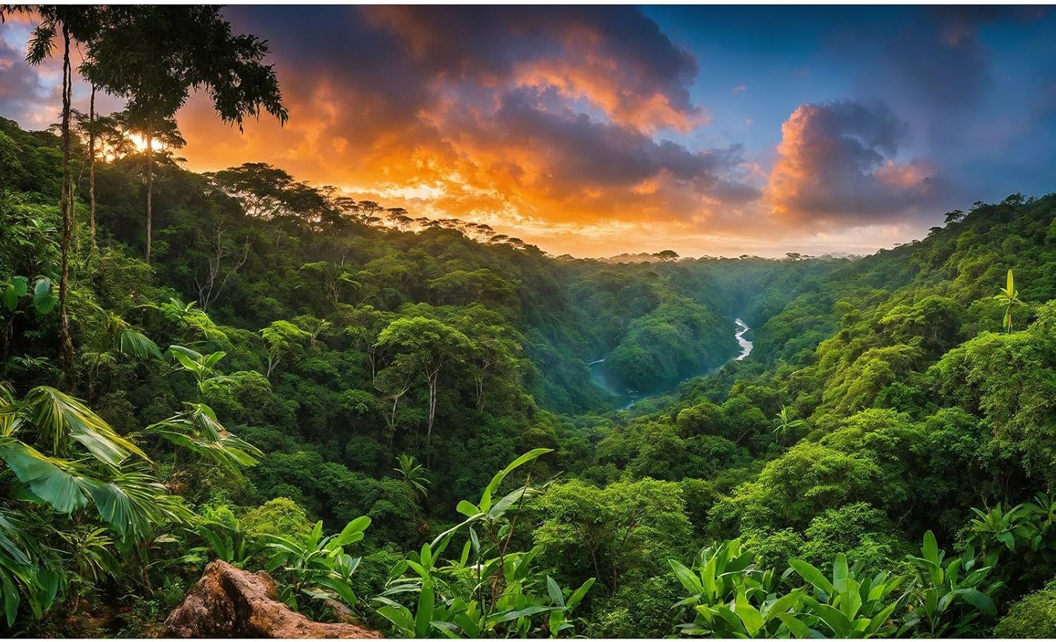 Aquarium Background Sunset Waterfall Tropical Jungle Terrarium Backdrop Lush Green Trees Jungle Style Natural Forest Landscape Fish Tank Background Reptile Habitat Backdrop Poster Vinyl 72x24in