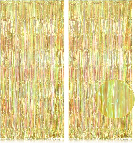 Paquete de 2 cortinas de fondo de flecos de papel de aluminio verde neón, decoración de fiestas, cortinas de fondo de oropel de 3.2 x 8.2 pies para