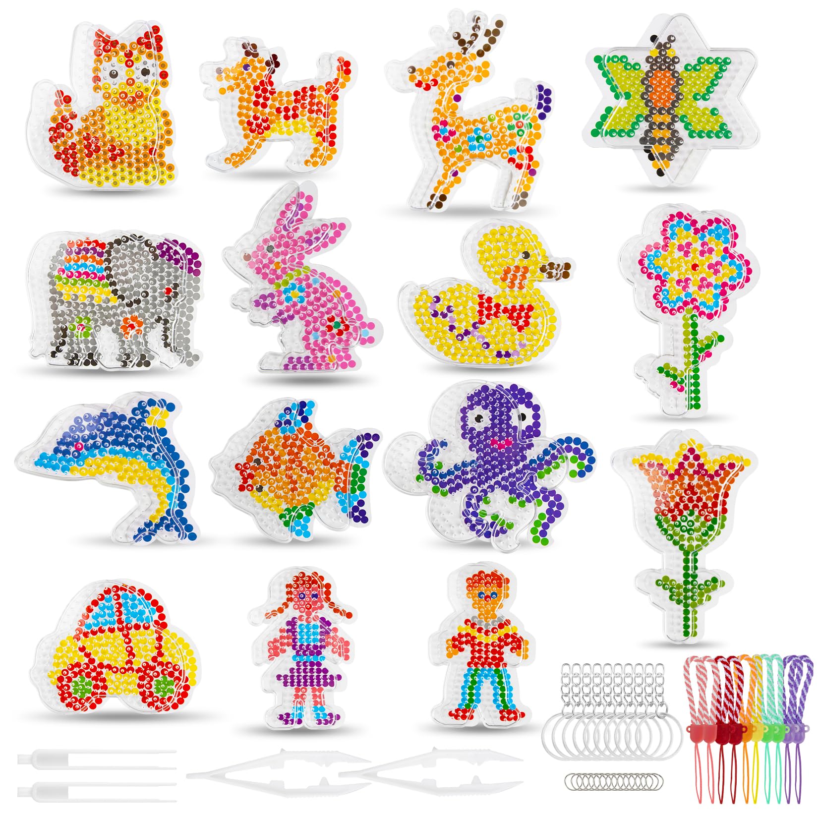 RAINFLOW Clear Animal Shape Plastic Pegboards - Fuse Beads Boards,Animal Shape Pegboards for Kids Arts and Crafts Projects,Gifts for Girls and Boys,15 Pieces Fuse Beads Patterns