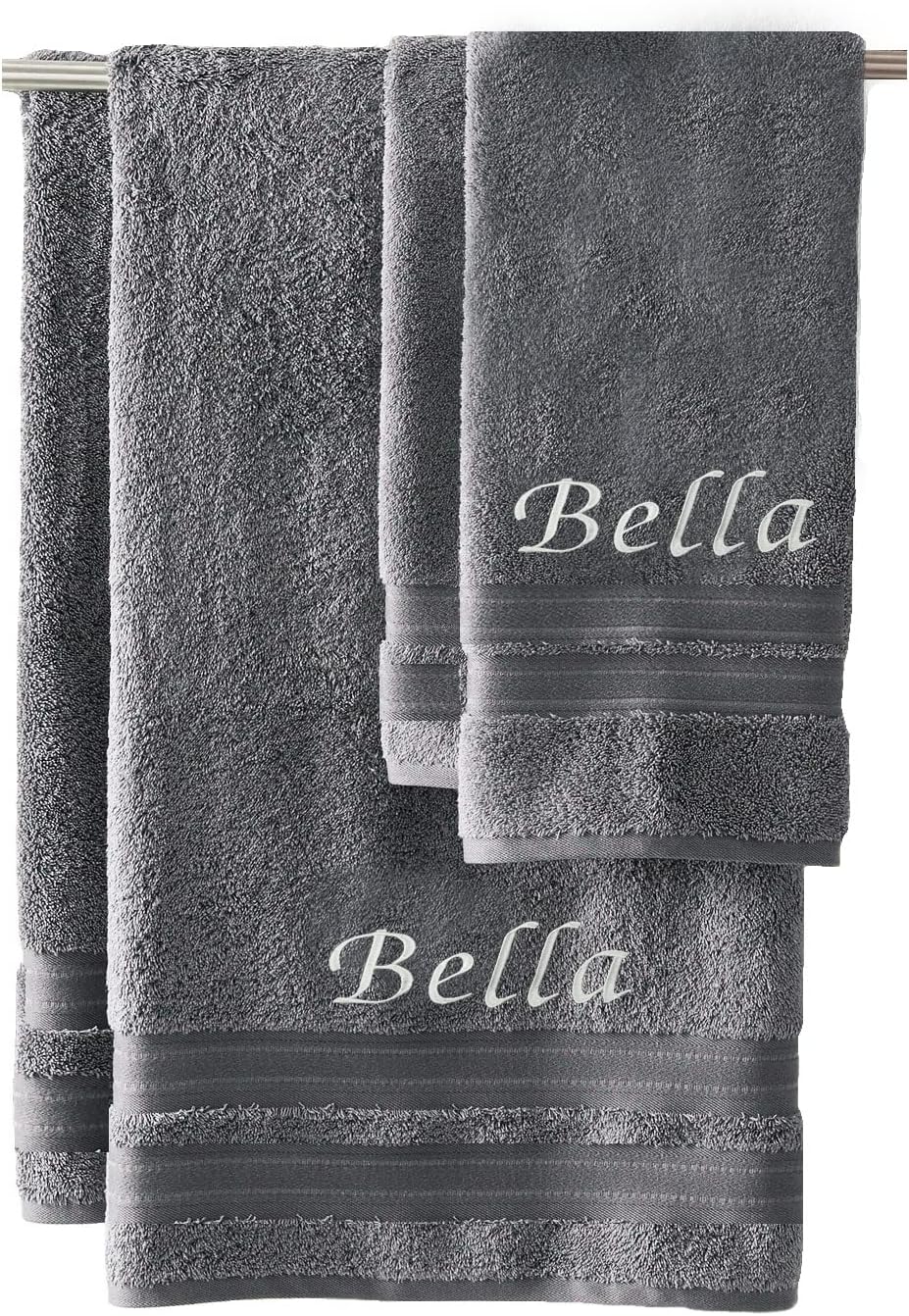 Liberty21 Custom Embroidered Bath Towels: Personalized Monogrammed Towel Set. Luxury Embroidered Bath & Hand Towels, 100% Cotton. Set Includes 1 Bath Towel and 1 Hand Towel. (Grey)