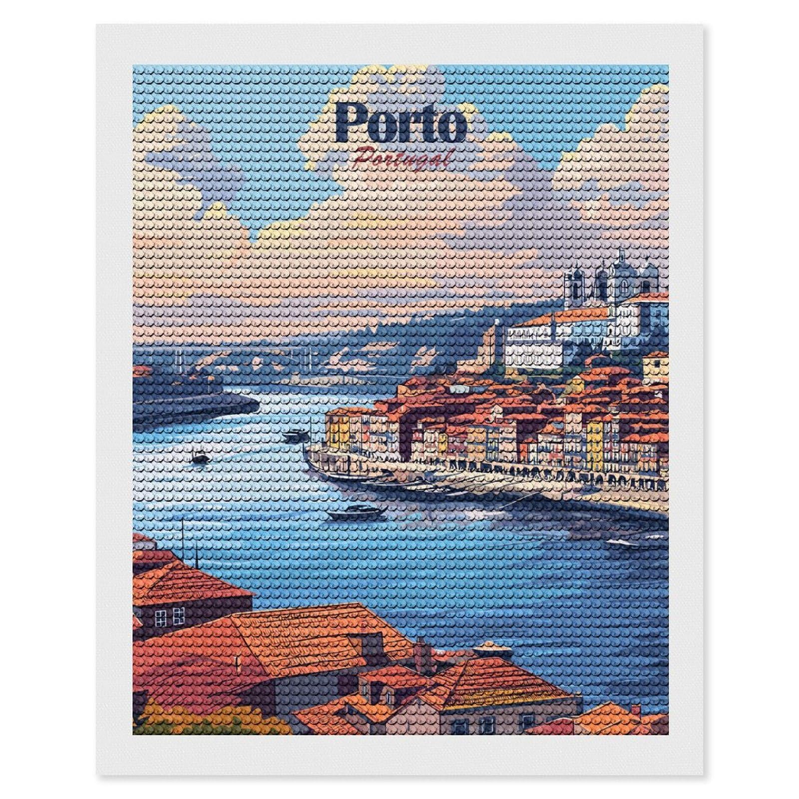 Junmoney Porto, Portugal Cityscape Diamond Painting Canvas Set 16"x20", Mindful Craft Activity, Nice Detail and Sparkle, Farmhouse Decor, Birthday Gift