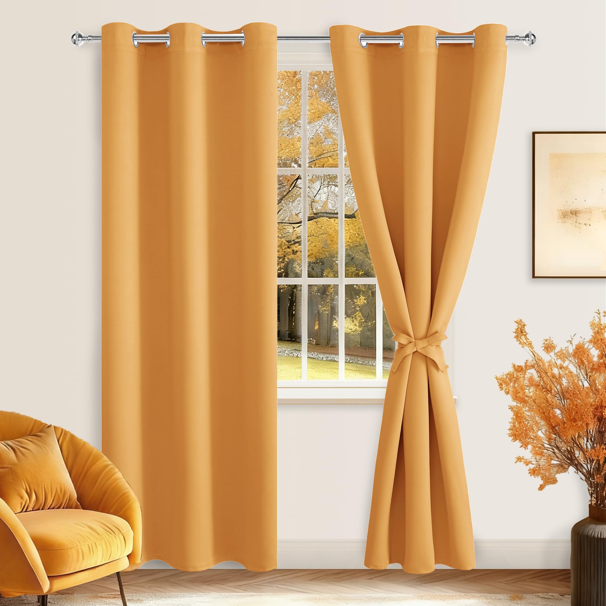 Hiasan Grommet Blackout Curtains for Bedroom, 42 x 84 Inches Long - Thermal Insulated & Light Blocking Window Curtains for Living Room, 2 Drape Panels