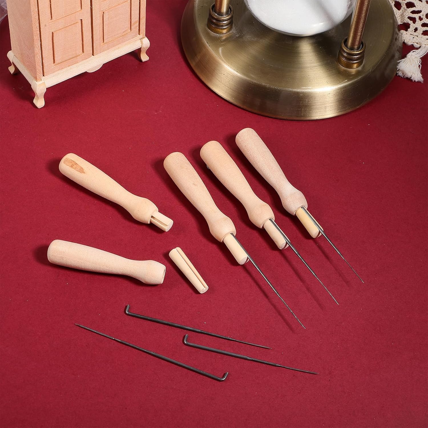 Homoyoyo 46pcs Wool Felting Tool Set with Wooden Handles Needle Felting Kit for Beginners Includes 9.1cm 8.6cm 7.8cm Needles for DIY Craft Projects and Needlework
