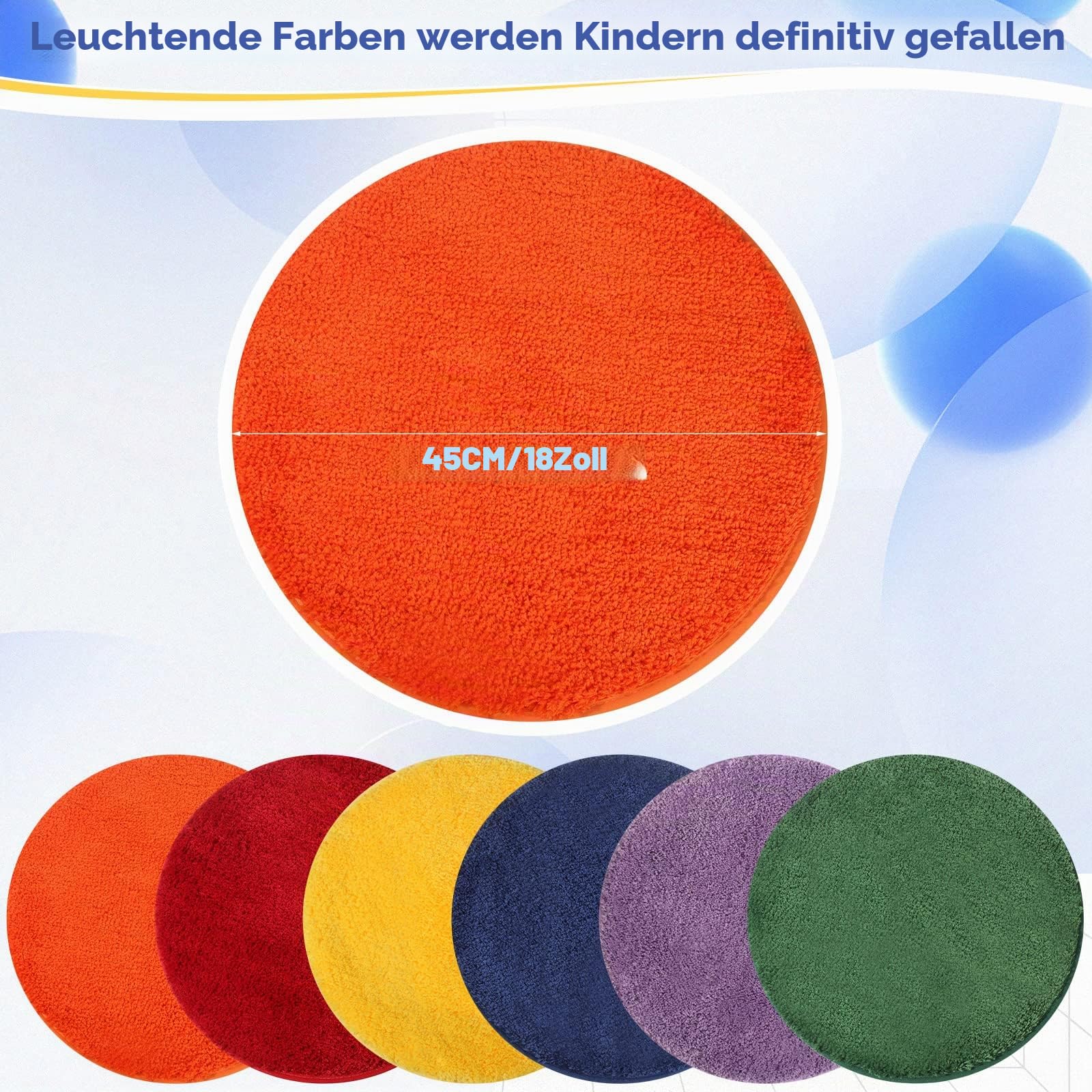 6 Stück bunte Teppiche, runde Sitze, 45.7 cm, runde Kinder-Bodenmatte, weiche Klassenzimmer-Teppiche, pädagogische Kissen für Kinder, Schule, Klassenzimmer, Lernbereich, Spielbereich, Teppiche