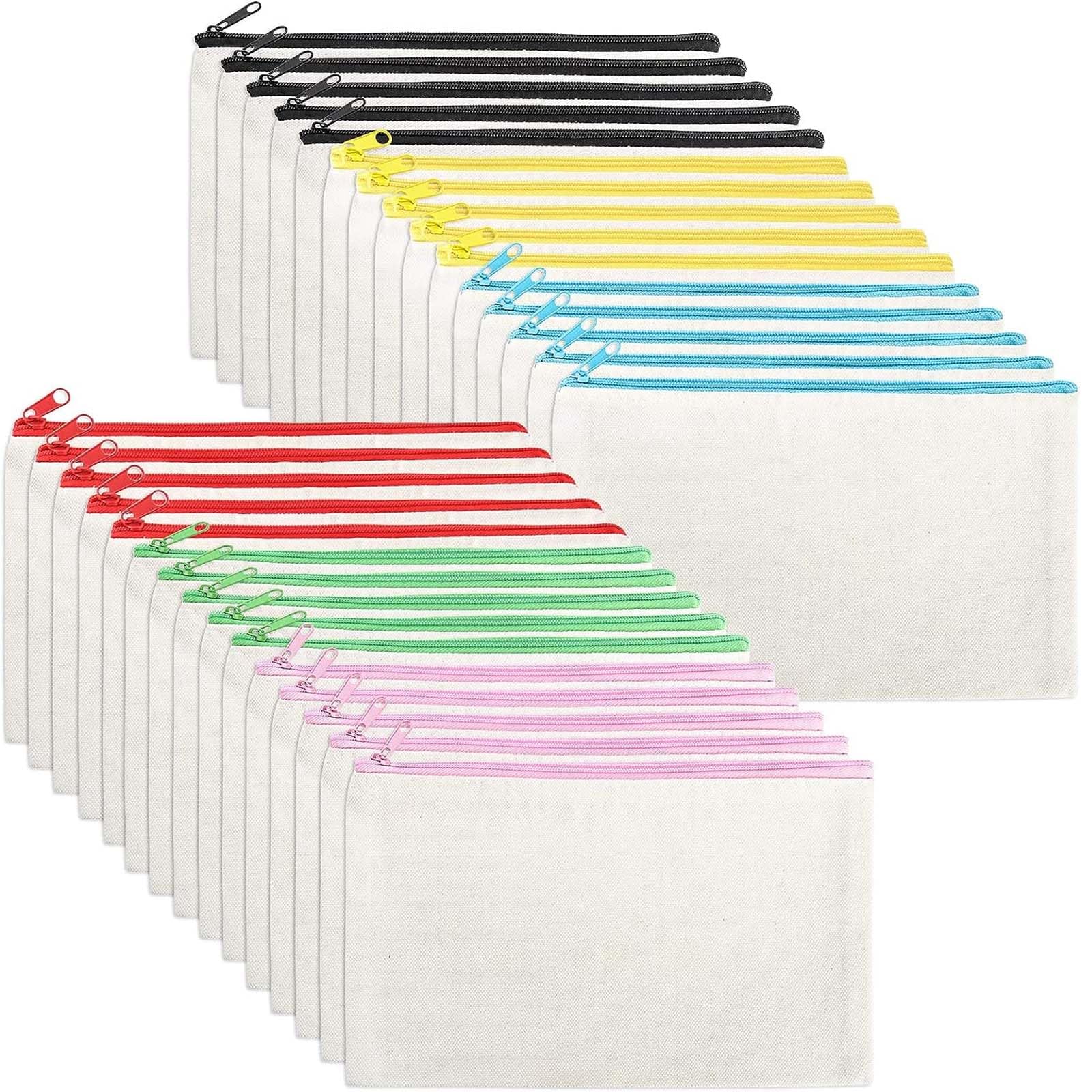KQMGJYB 30 Piezas DIY Bolsas de Tela en Blanco para Pintar, Colorido Estuche de Lápices en Blanco para Pintar con Cremallera, 12 * 21CM