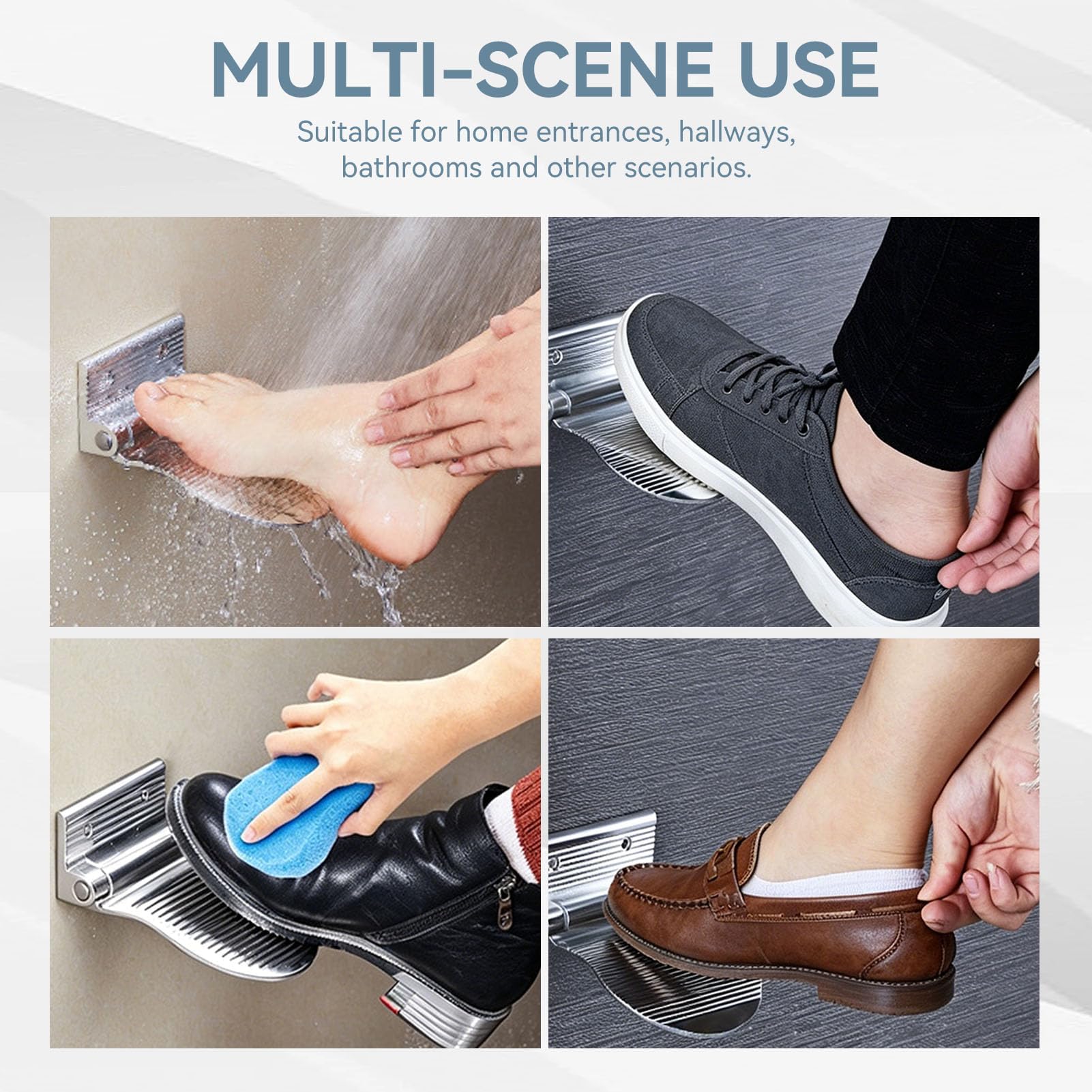 Reposapiés de Ducha, Pedal Plegable Antideslizante con fijación a la Pared, reposapiés portátil de Aluminio Espacial para afeitarse y lustrar Zapatos en el baño y el Pasillo, Color Plateado