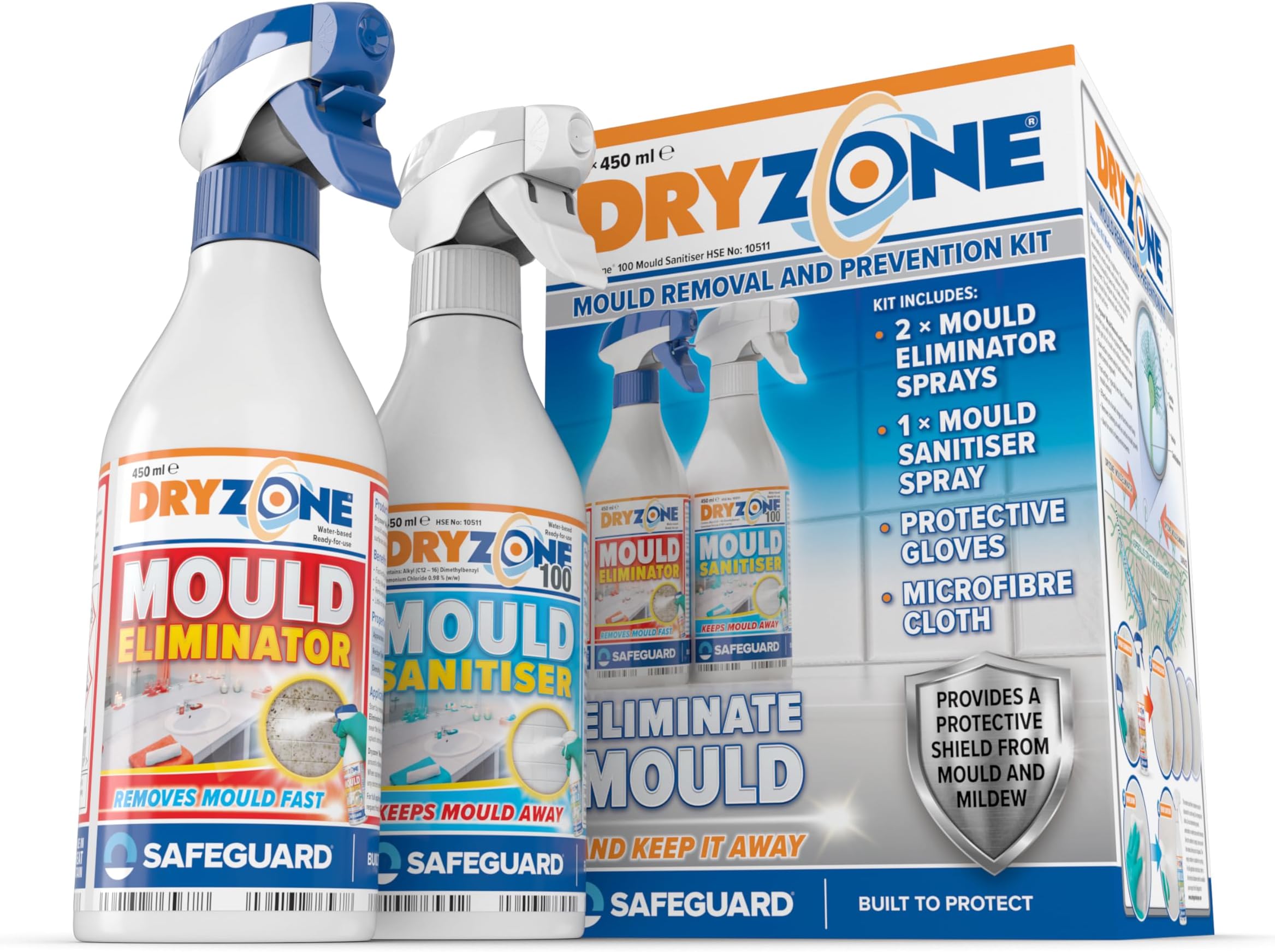 Dryzone Mould Remover And Prevention Kit (3 X 450Ml Spray) – The Definitive Long-Term Solution To Mould. Dual-Action & Sanitiser Spray.