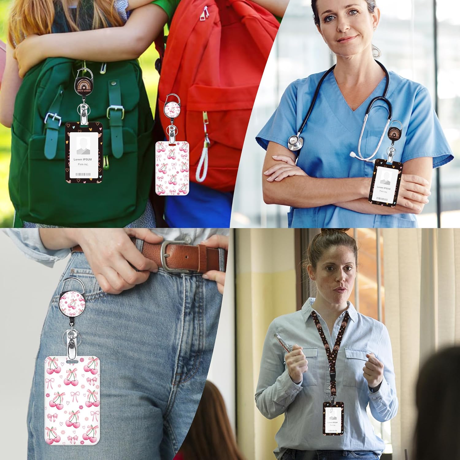 Badge Holder with Lanyard and Retractable Reel Clip, Rainbow Heart Design Social Worker ID Holder Set, Fun Gifts for Social Workers - Image 6