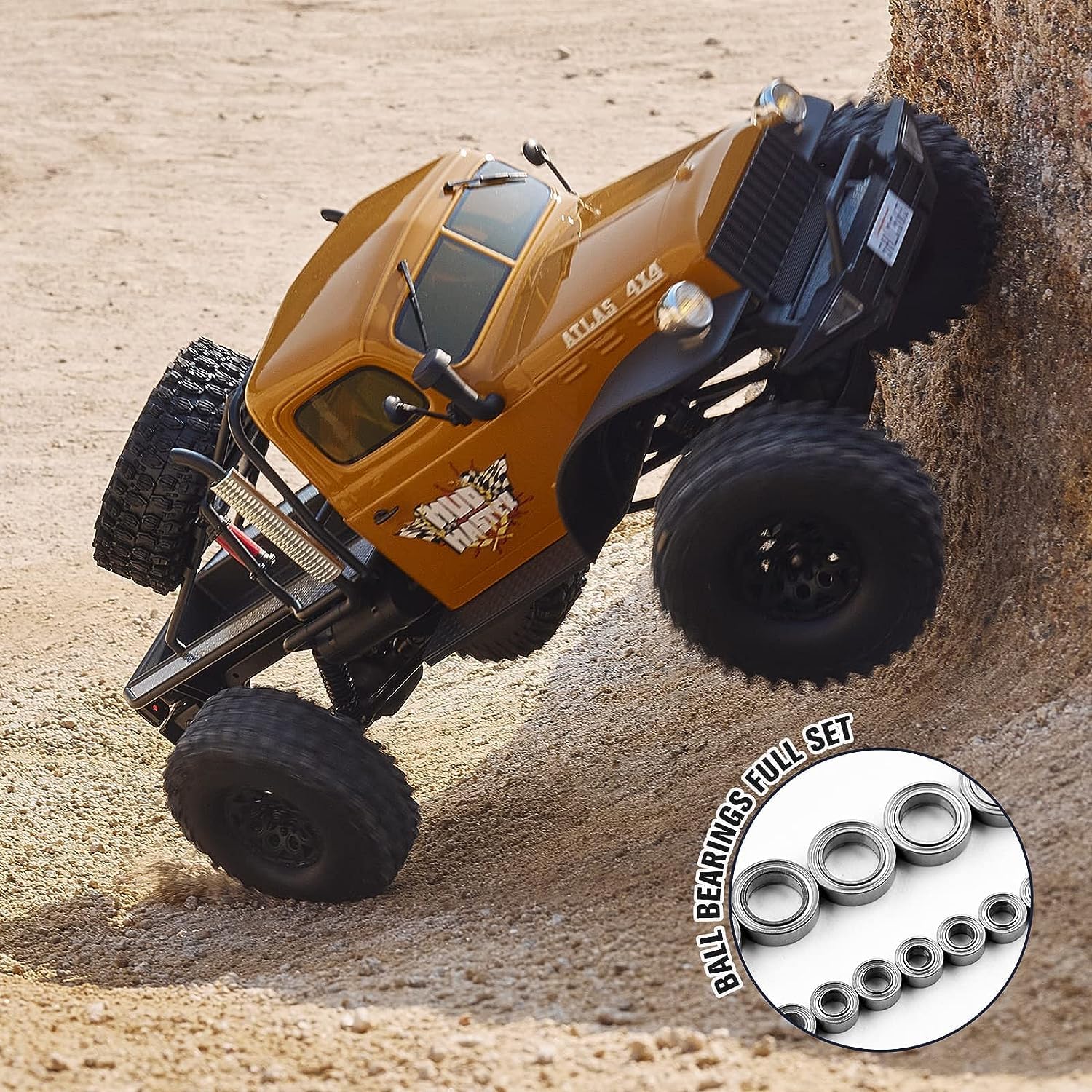 BEEZRC RocHobby 1/10 Scale Atlas 4WD 2.4GHz RC Crawler RC Rock Truck Off Road Hobby Grade Remote Control Car for Adults with Transmitter Need to Complete with Battery (Yellow)
