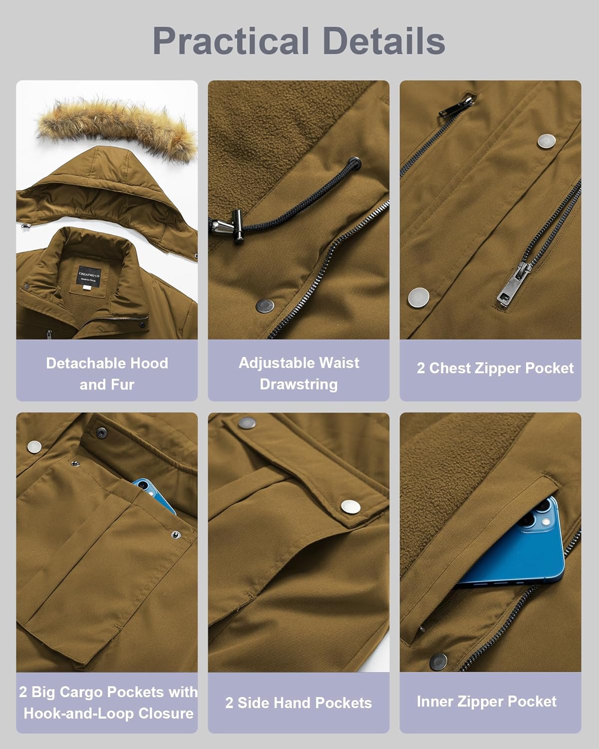 CREATMO US Women's Plus Size Winter Coat Waterproof Long Puffer Jacket Warm Military Thicken Parka with Fur Hood - Image 6