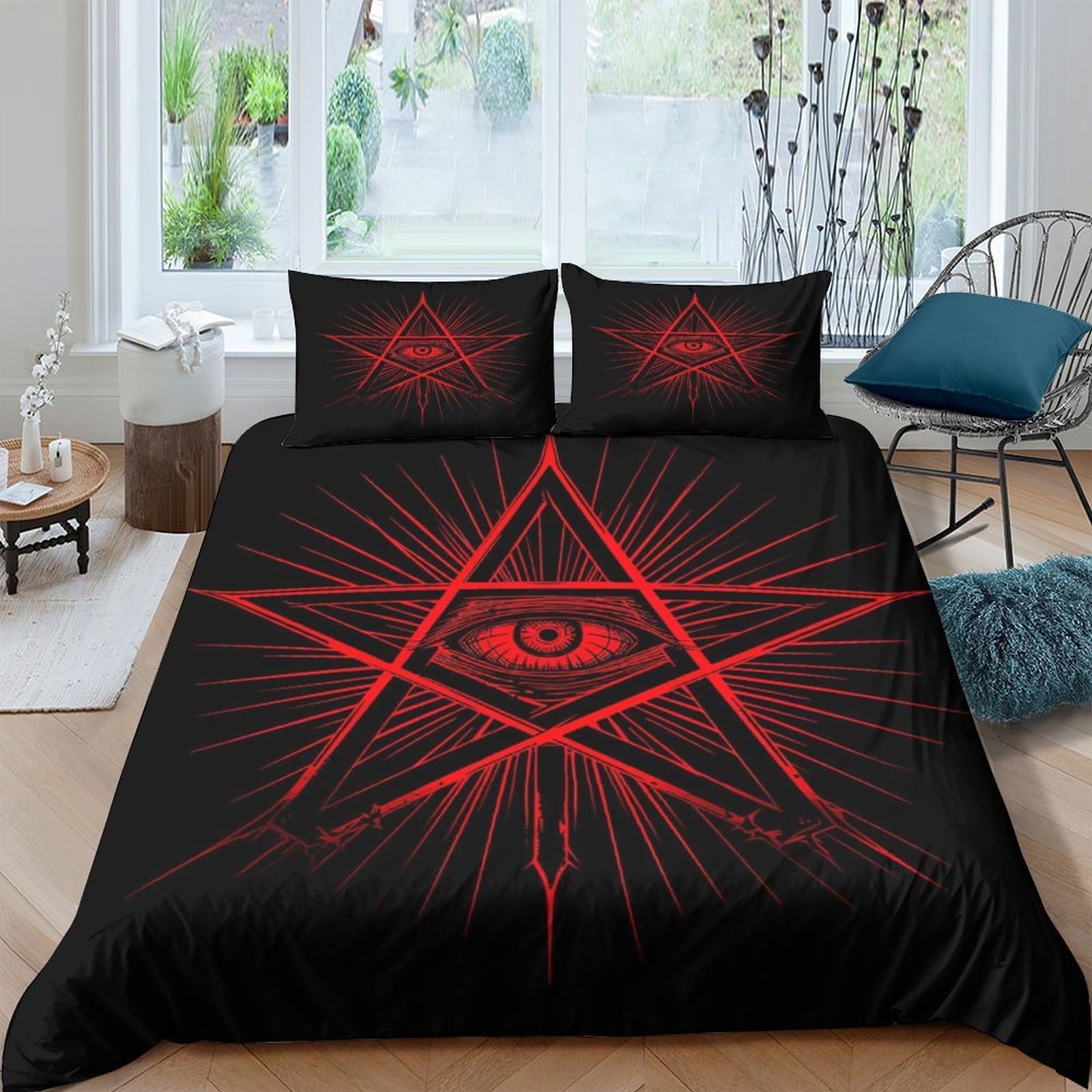 Ctjqhvkz Style-6 3D Printed Red Pentagram Eye Fitted Sheet Microfiber Soft Slip Resistant Bed Cover For Bedroom Dorm Decor Single（135X200cm）