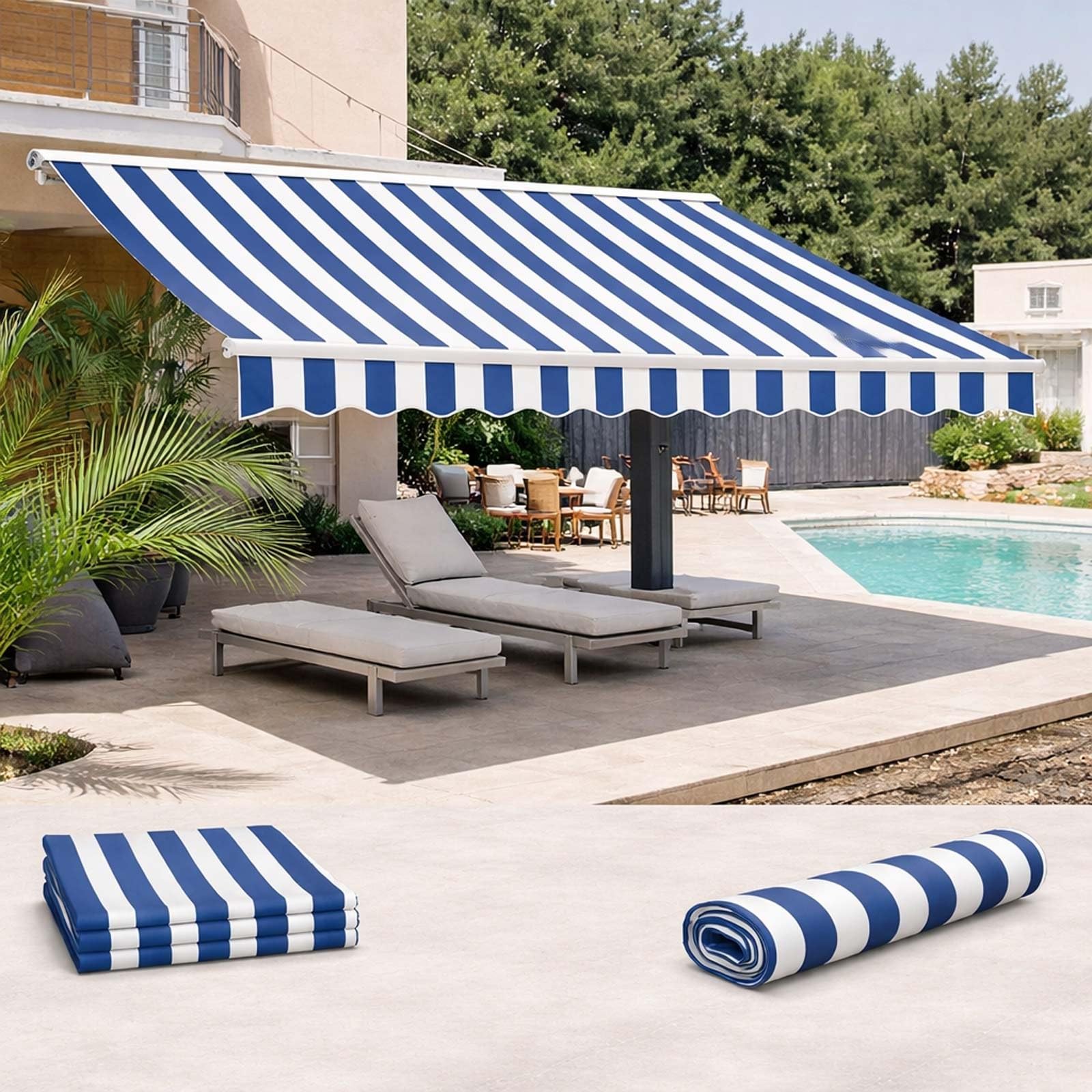 Toile pour store de terrasse bleu-blanc pour abri soleil de balcon
