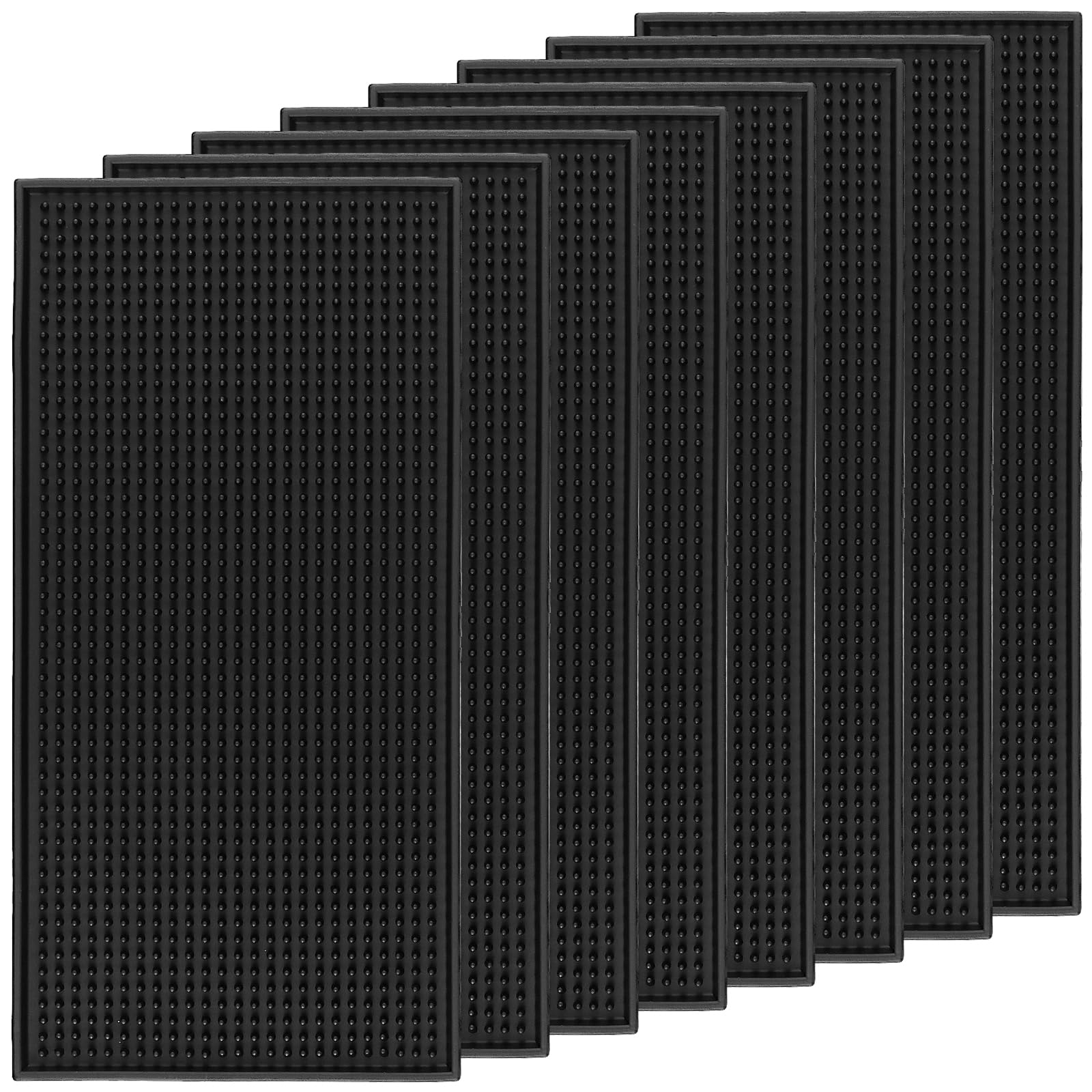 HEIHAK 8 PCS Rectangular Bar Mats, 30x15cm Black Spill Mats, PVC Drainage Mats for Kitchen, Restaurant, Hotel, Bar Desktop