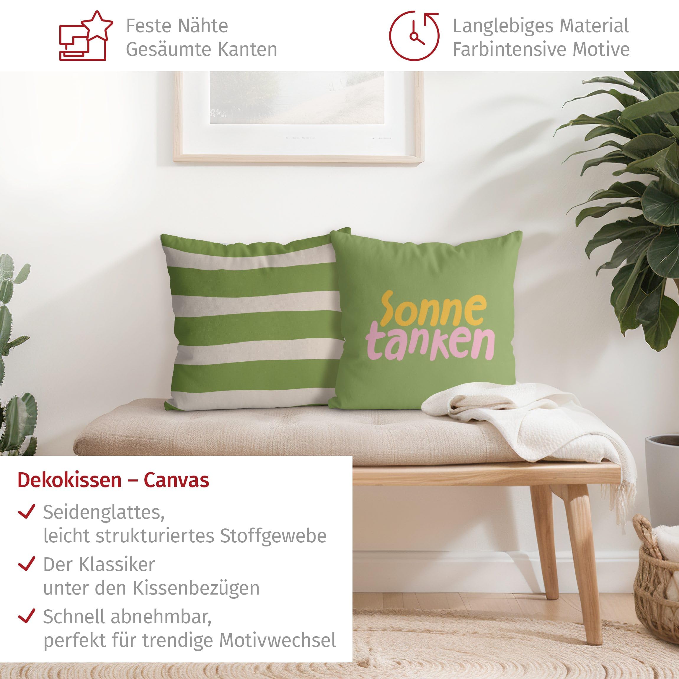 Deko Kissenhülle 2er Set drinnen/Indoor waschbar Sprüche ohne Füllung Zierkissen - Made in Germany - Streifen Bezug grün Sofakissen Pop Art Indoor Sofa Bett 1262
