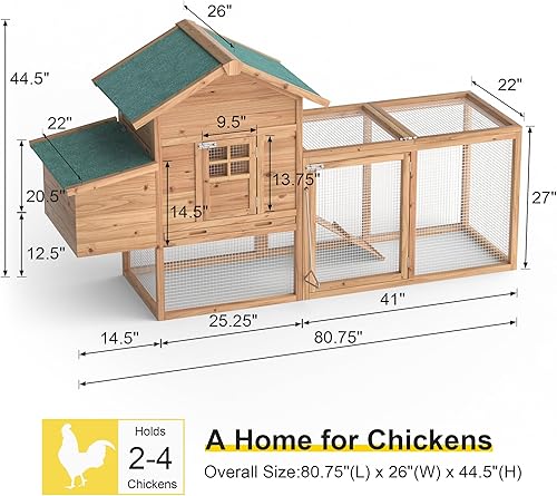 Miniatura 4 de GOJOOASIS Gallinero de 80 pulgadas para 2-4 pollos, gallinero de madera al aire libre, gallinero para aves de corral para mascotas, para patio