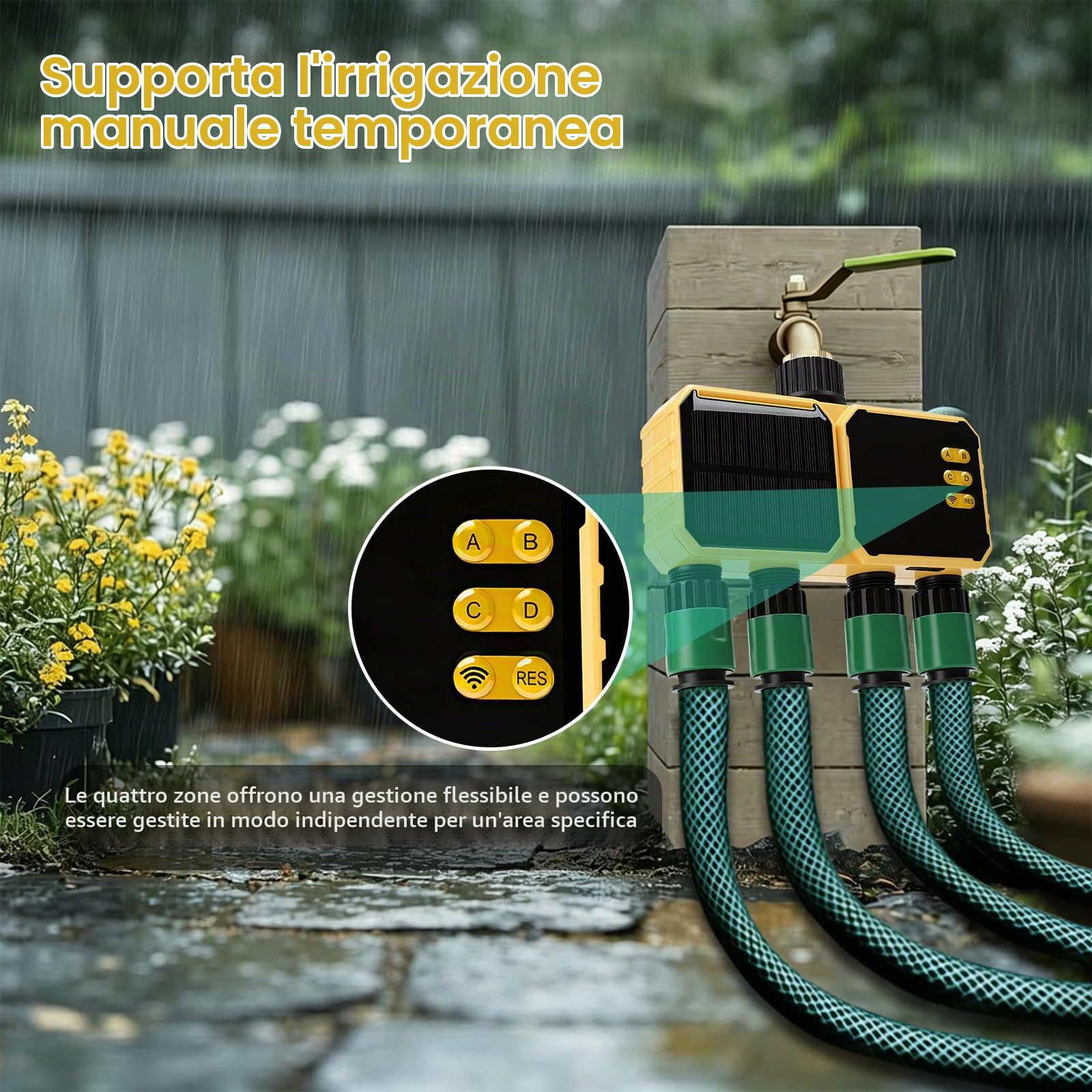 Nikou Computer di irrigazione Wi-Fi con 4 uscite, impianti solari, sistema di irrigazione, timer per irrigazione giardino, modalità automatica e manuale, con app, ritardo di pioggia per balcone, prato