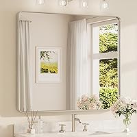 Vista 101 de TETOTE Espejo de marco negro de 16 x 24 pulgadas, espejo de tocador de baño para pared, moderno espejo rectangular de esquina redonda con marco