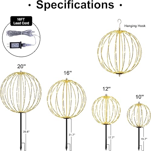 Miniatura 5 de LIGHTSHARE 12IN 96LED Bola de luz Decoración Camino Luces Esfera Luz con Plegable Plano Metal Marco Interior Exterior Impermeable Jardín Luces