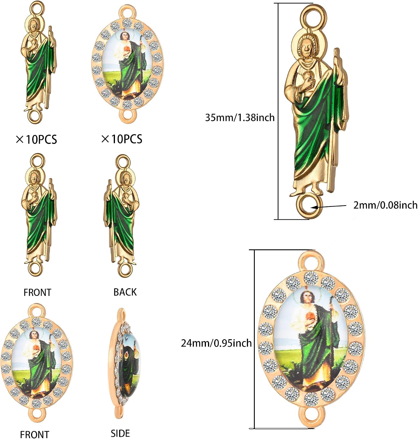 20pcs St. Jude Double-sided and Time Gem Link Medal Enamel Alloy Saint Benedict Charms