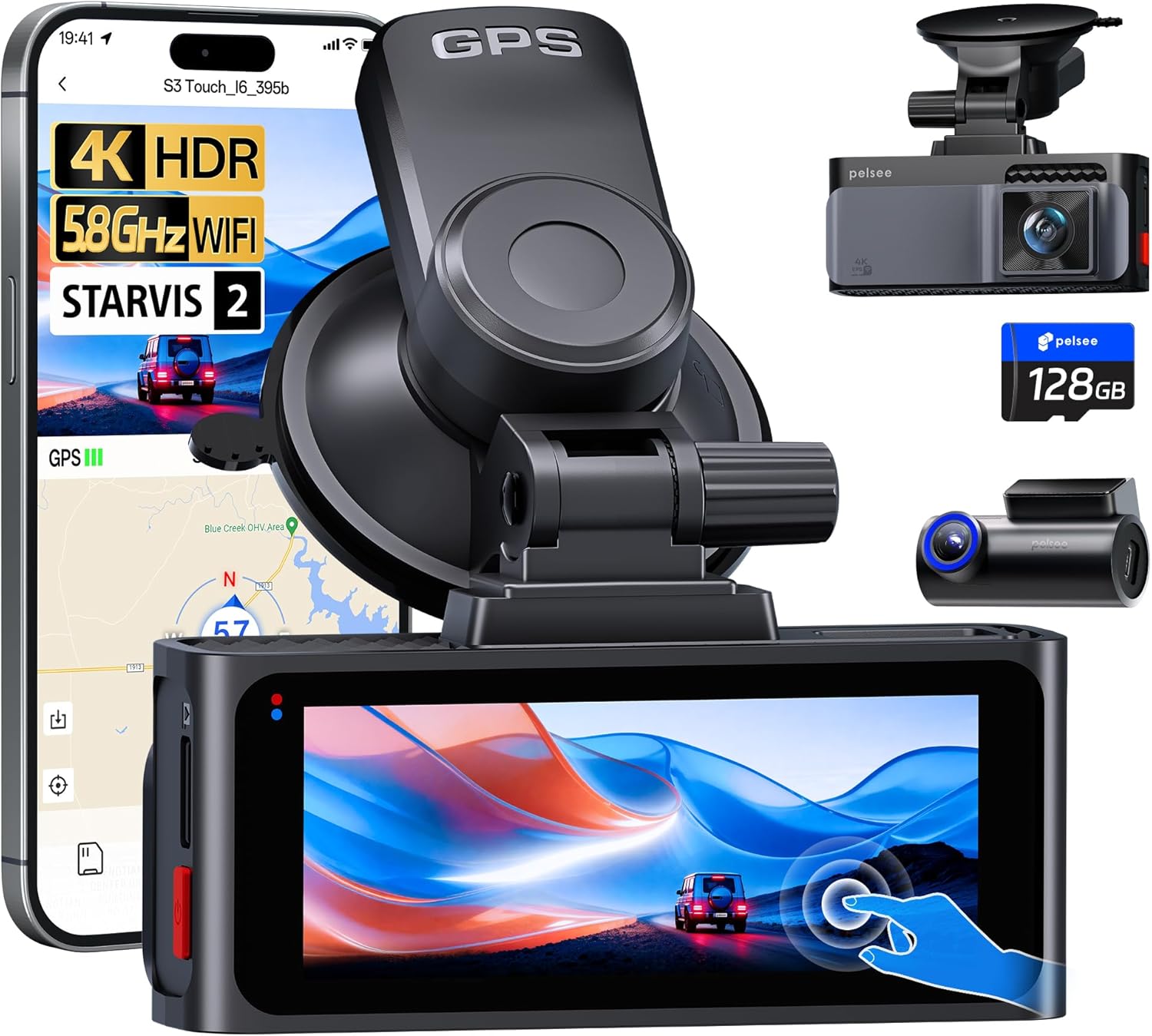 Pelsee 4K Dash Cam Front and Rear, STARVIS 2 Sensor