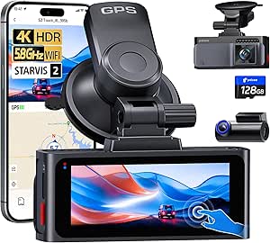 Pelsee S3 Touch 4K Dash Cam Front and Rear, STARVIS 2 Sensor, STARLIT™ Full Color Night Vision, 128GB Card, WiFi 6, ADAS, Dash Camera for Cars with 3.39"IPS Screen, Voice Control, 24H Parking Mode GPS