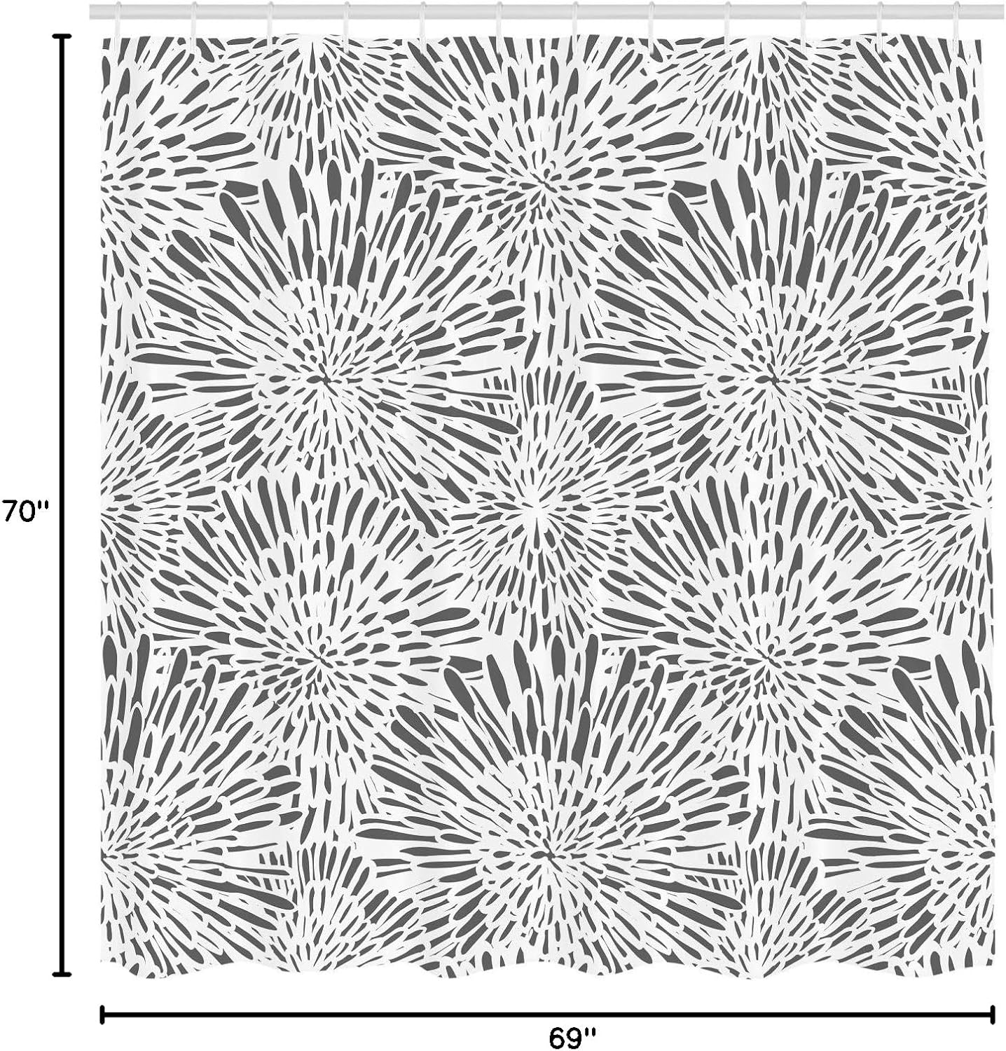 Ambesonne Botanic Shower Curtain, Hand Drawn Vintage Floral Pattern with Dandelions Asters Abstract Blossoms, Cloth Fabric Bathroom Decor Set with Hooks, 70" Long, Dimgray White