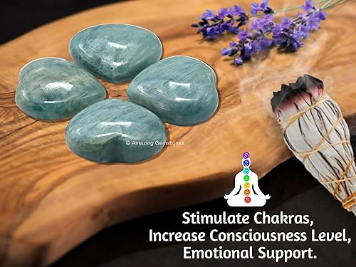 Miniatura 6 de Piedra de palma de corazón de cristal de aguamarina - Piedra de preocupación de bolsillo para masaje para equilibrar naturalmente los chakras del