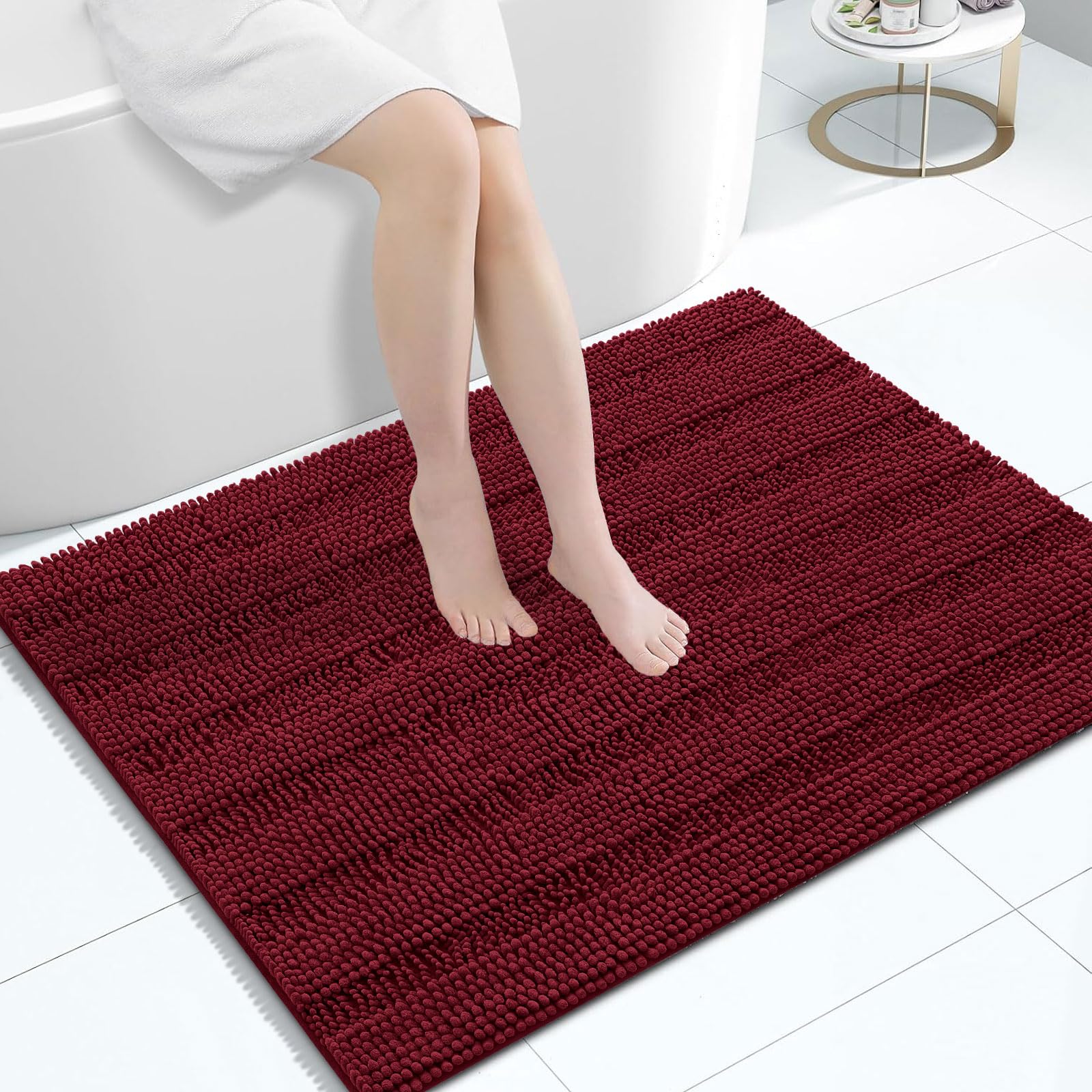 Grandaily Chenille Striped Bathroom Rugs 40x32, Extra Thick and Absorbent Bath Mats, Non-Slip Soft Plush Shaggy Shower Carpet, Machine Wash Dry, Bath