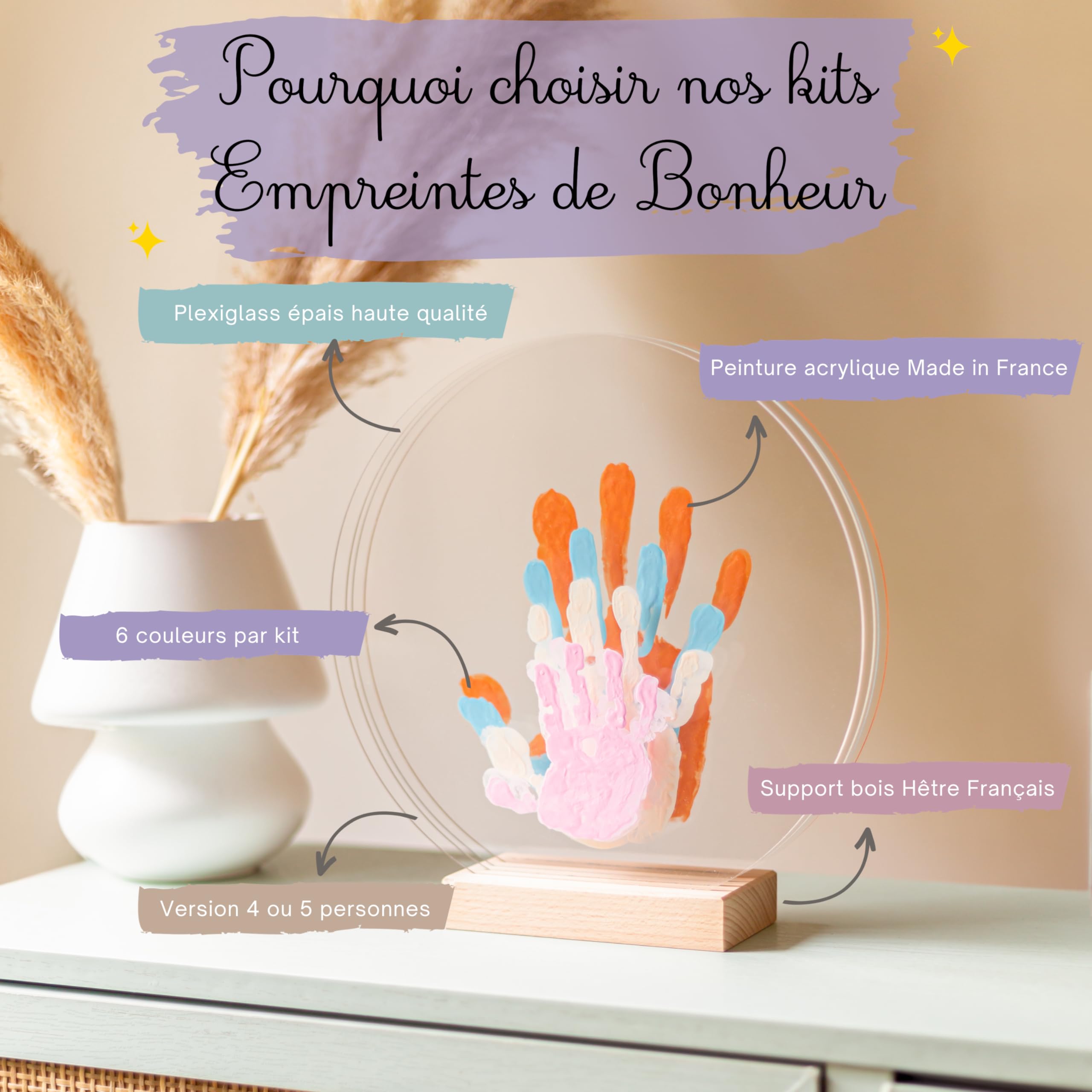 LouYou Kit Famiglia 4 Pastello - Cofanetto Regalo Nascita Bambino o Bambina - Impronta Mani e Piedi - Natale o Compleanno - Plexiglass Personalizzato - Legno Naturale