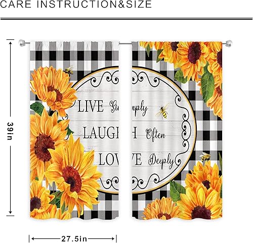 Miniatura 3 de MESHELLY Cortinas rústicas de cocina de girasol de 27.5 pulgadas de ancho x 39 pulgadas de alto, bolsillo para barra, cuadros de búfalo de granja,