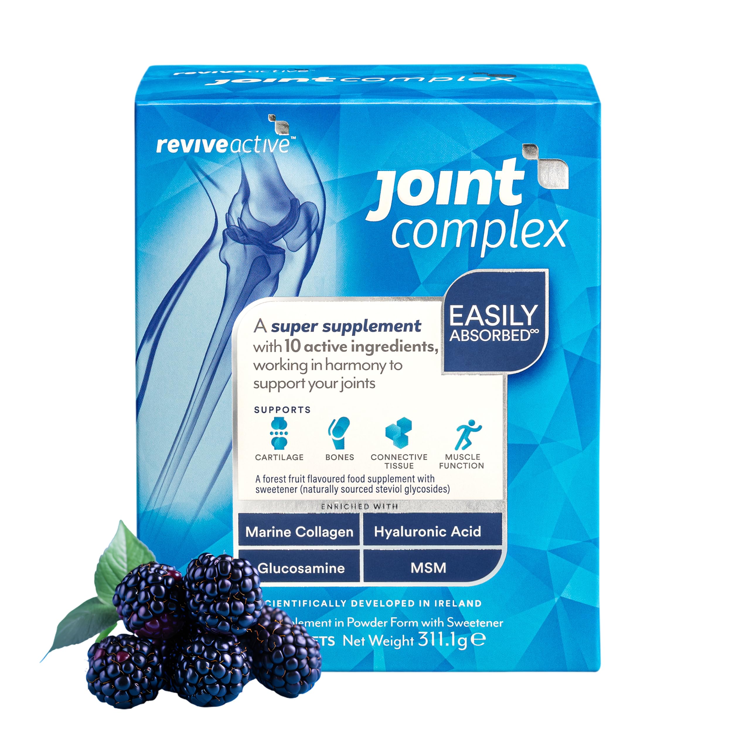 Revive ActiveJoint Supplement Complex with Marine Collagen, Hyaluronic Acid, Glucosamine - A Daily Sachet - Contributes to The Support of Joints, Cartilage, Bones & Muscle Function - 30 Days Supply
