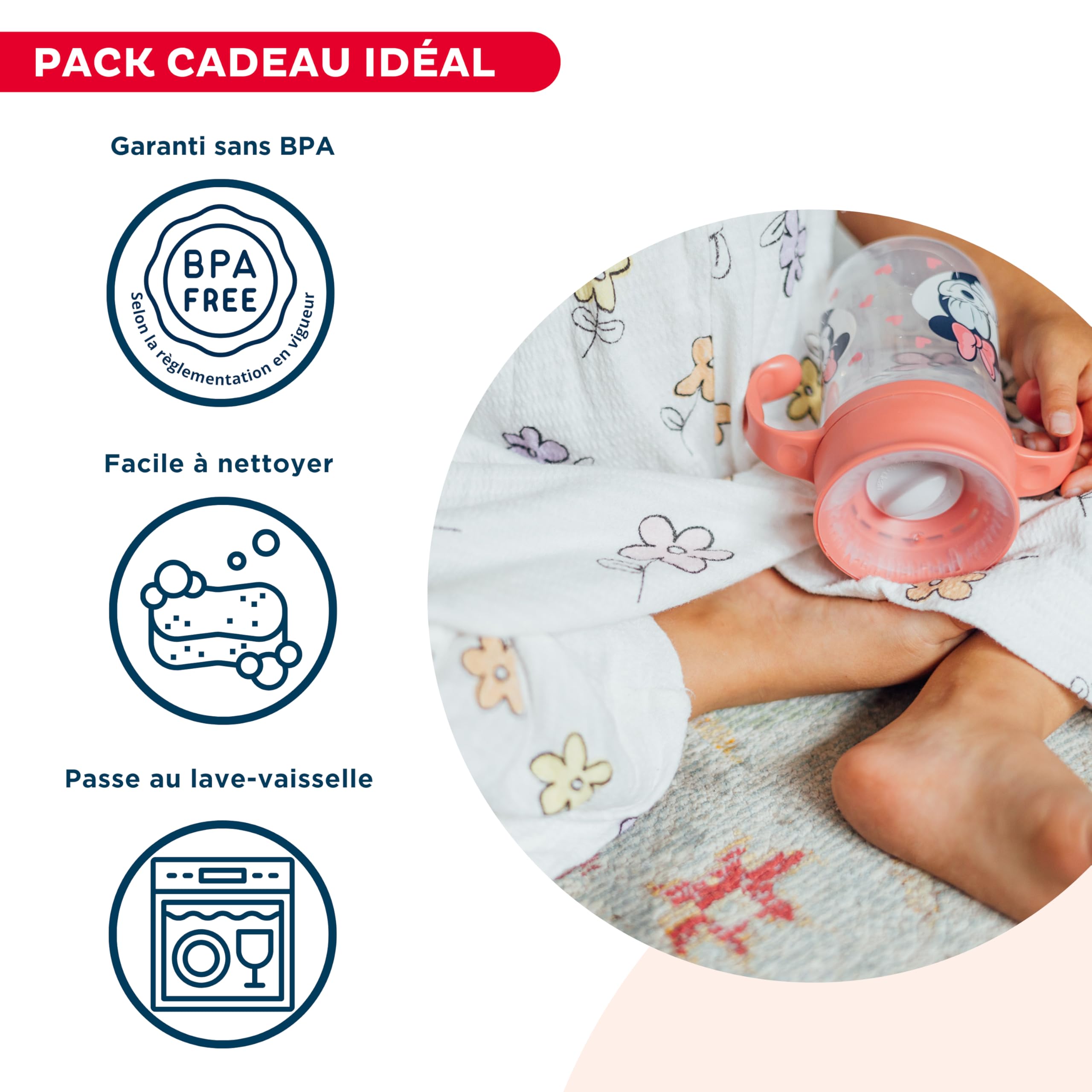 Disney Minnie Kindergeschirr-Set – unterteilter Teller – Schüssel – Löffel – Gabel und Tasse 360° – lustiges und praktisches Design für Babymahlzeiten