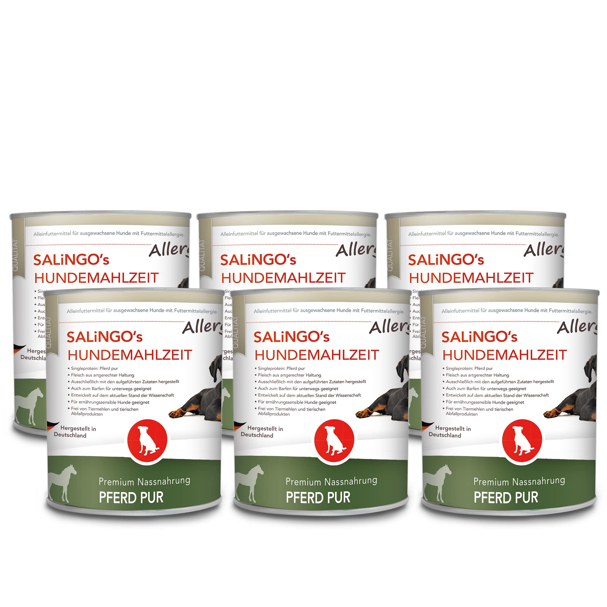 SALiNGO Premium Hundefutter nass Pferd PUR | Nassfutter für Hunde | getreidefrei | hoher Fleischanteil | hypoallergen | Barf Dosen