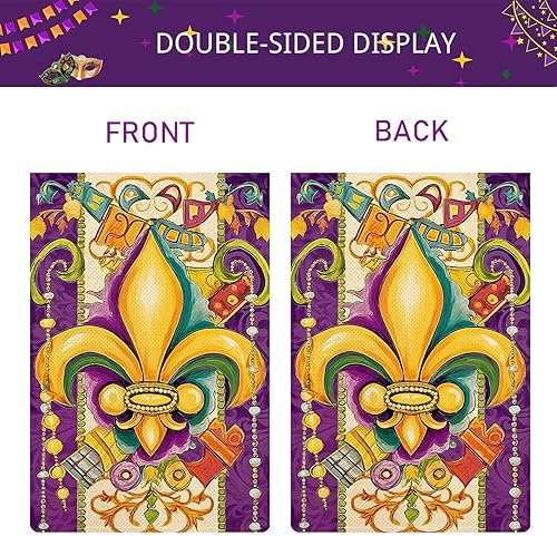 Miniatura 5 de Jauageon Bandera de jardín de bienvenida Mardi Gras Fleur de Lis Bandera de jardín de bienvenida Nueva Orleans vertical de doble cara rústica de