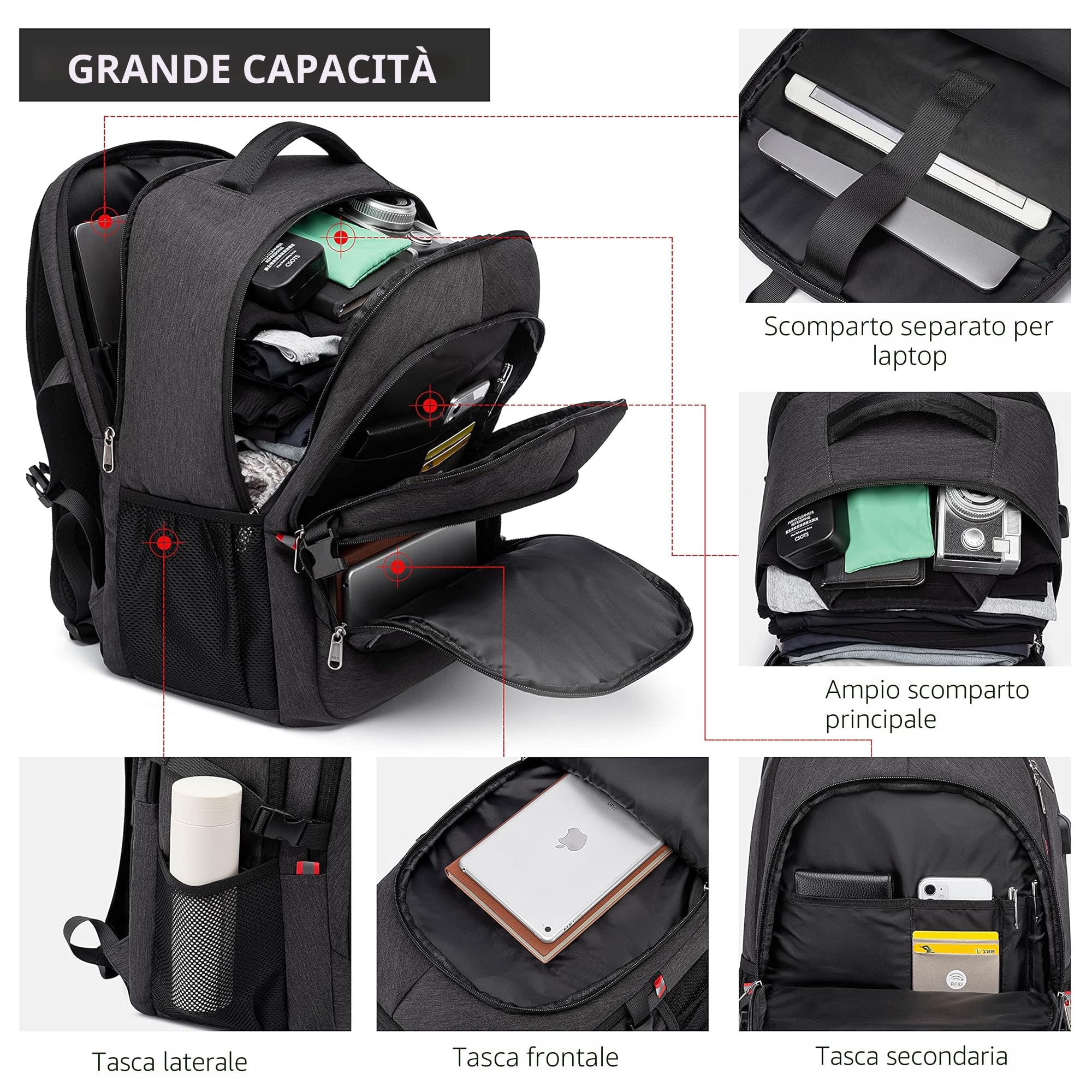 Cafele Zaino antifurto RFID Zaino Scuola per Laptop Zaino per Adolescenti Bookbag Zaino Medio per Computer con Porta di Ricarica USB, Zaini idrorepellenti per Uomo Donna Viaggio di Lavoro