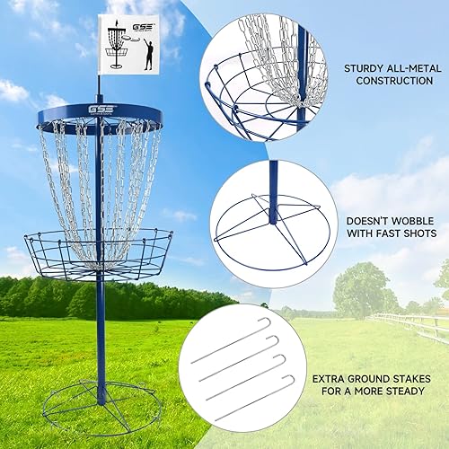 Miniatura 5 de GSE Games & Sports Expert PRO - Objetivo de golf de disco portátil, 1224 cadenas, cestas de meta de práctica de metal