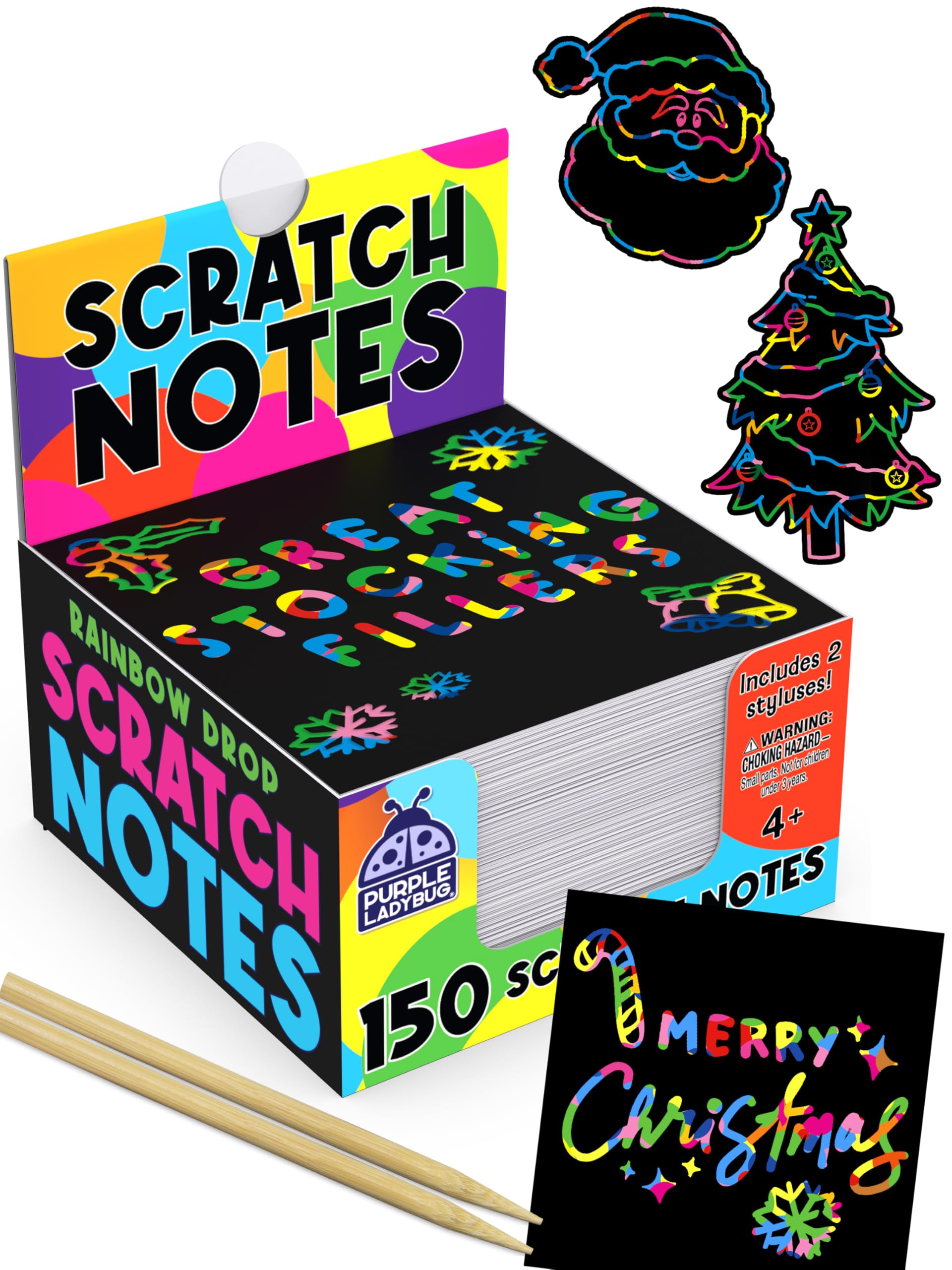 Stocking Fillers Kids Rainbow Scratch Notes - 150 Sheets - Fits Small Gift Bags, Teen Boy & Teenage Girls Stocking Fillers - Early Christmas Presents for Kids and Teens - Craft Activity Gift for Teens