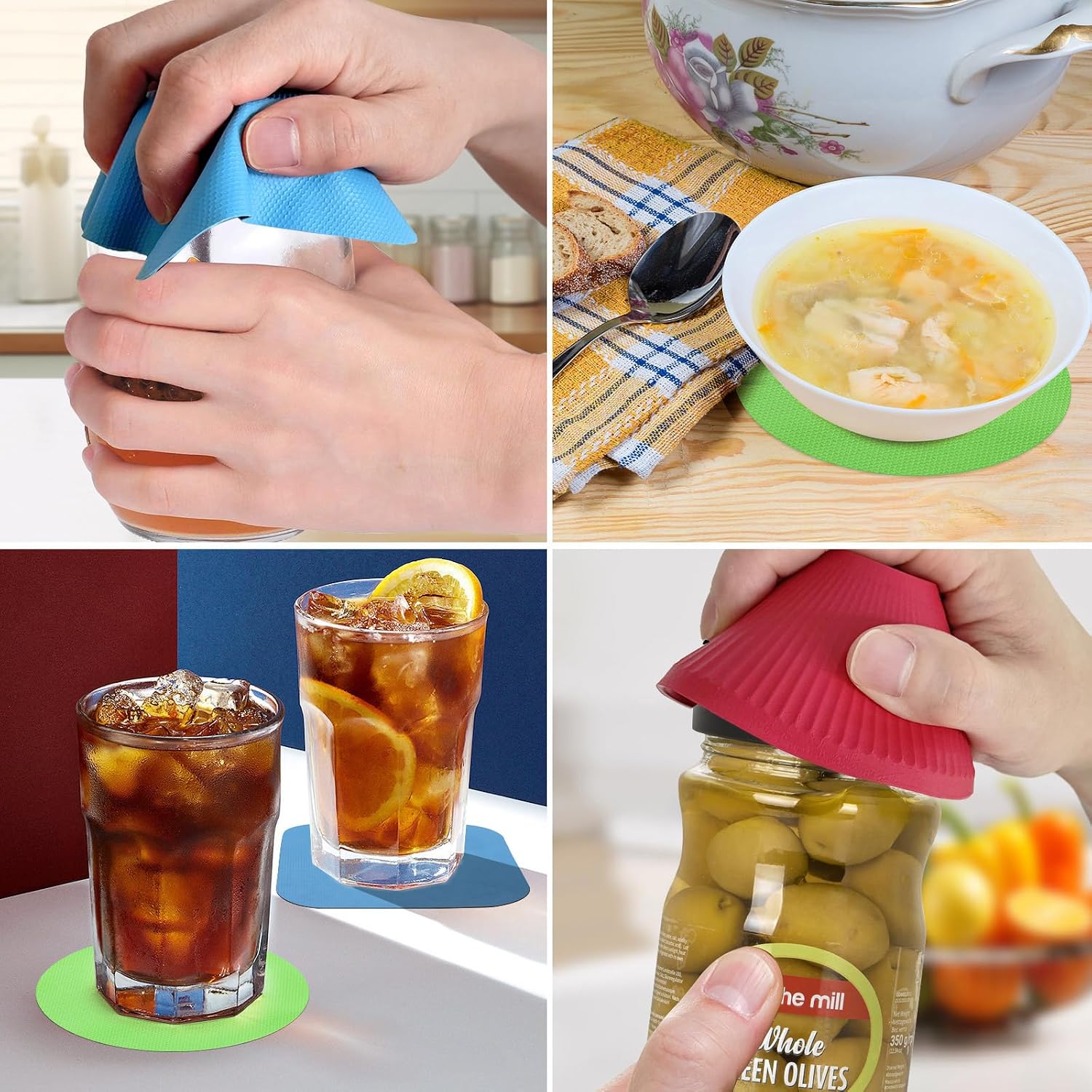 Jar Opener Gripper Pad, 3 Pcs Rubber Jar Opener Grippers Lid Opener Bottle Openers for Seniors Weak Hands Reusable for Most Bottles