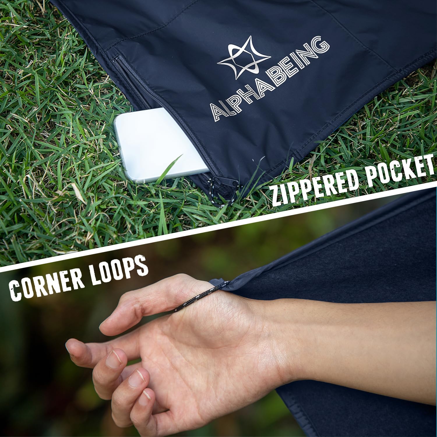 AlphaBeing Waterproof Outdoor Blanket with Merino Wool, Extra Thick Warm, Windproof, Packable Stadium Blankets for Cold Weather, Camping Gift, Pet, Car, Picnic, Concerts, 79" x 59", Navy