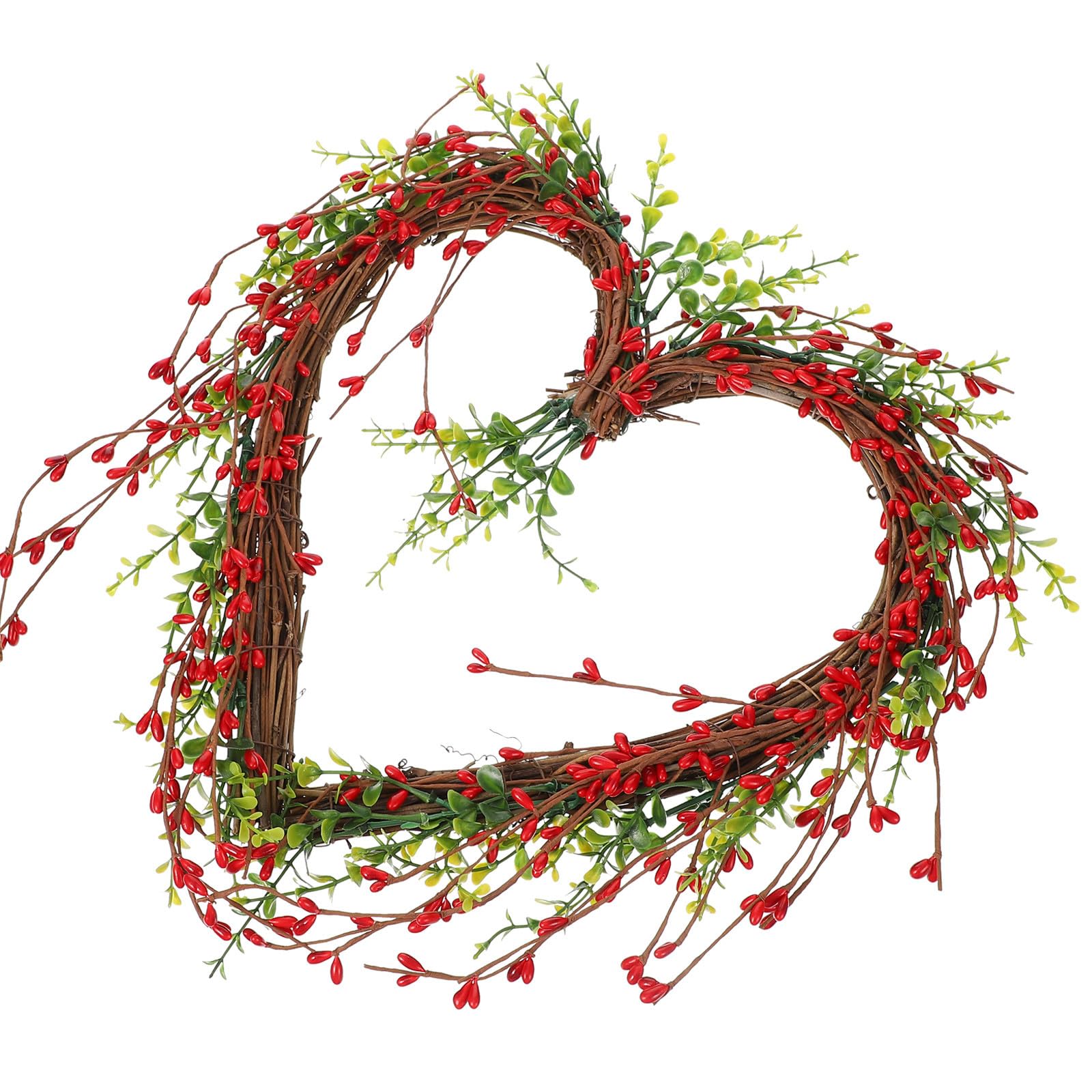 Guirnalda Colgante de Bayas Rojas en Forma de Corazón Mini, Guirnalda Artificial Verde para Decoración de Bodas, Fiestas y Puerta en San Valentín, Decoración de Festivales de Amor