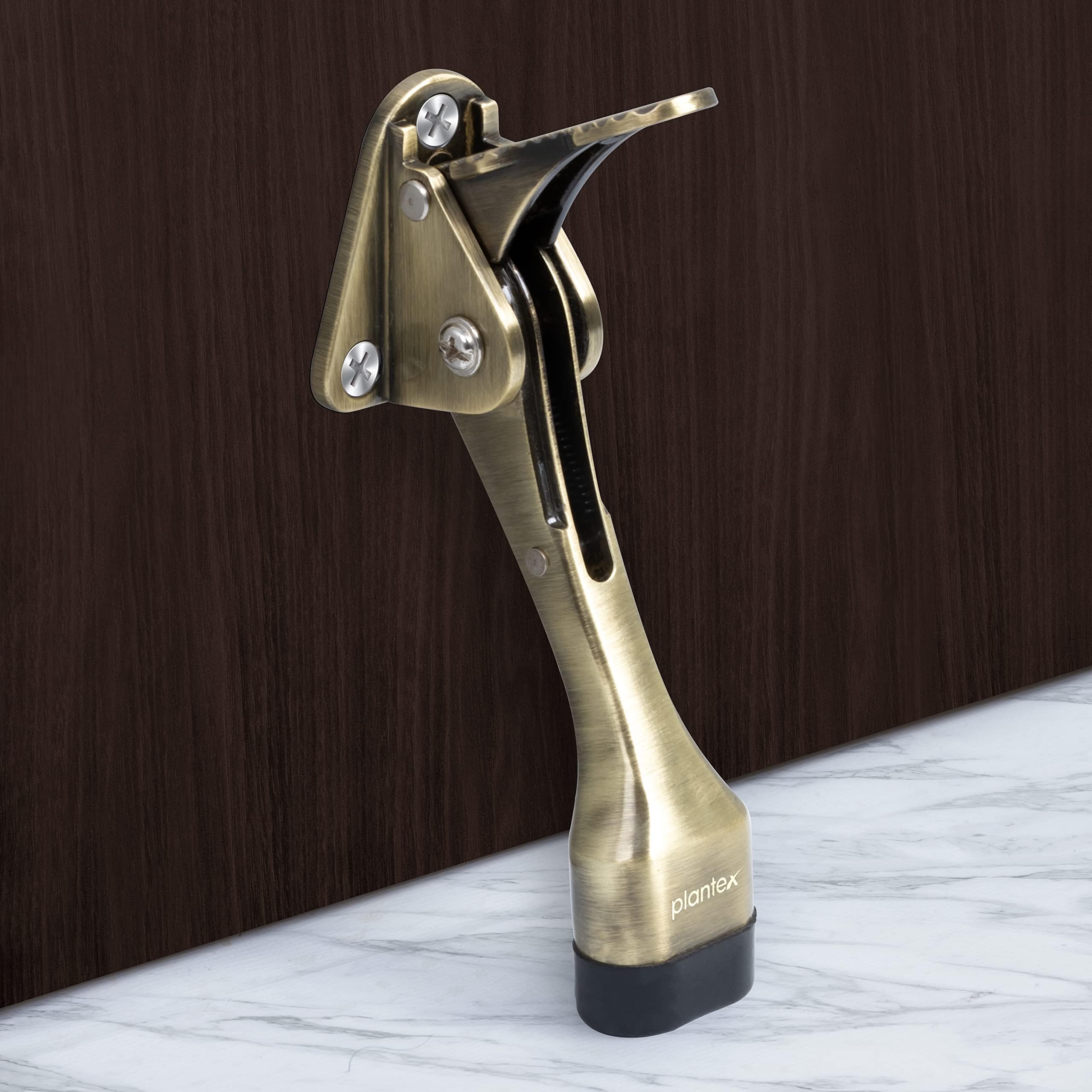 Plantex Premium 5 Inch Door Stopper/Door Stopper for Home Hydraulic/Kickdown Stop with One Touch Adjustable Height & Rubber Tip - Pack of 4 Door Stops (186 - Brass Antique)