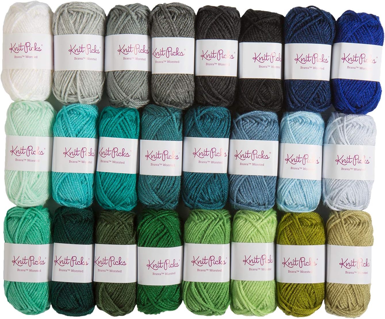 Knit PicksBrava Mini Pack Worsted Premium Acrylic Yarn - 24 Pack (25 Gram Minis, Blues)