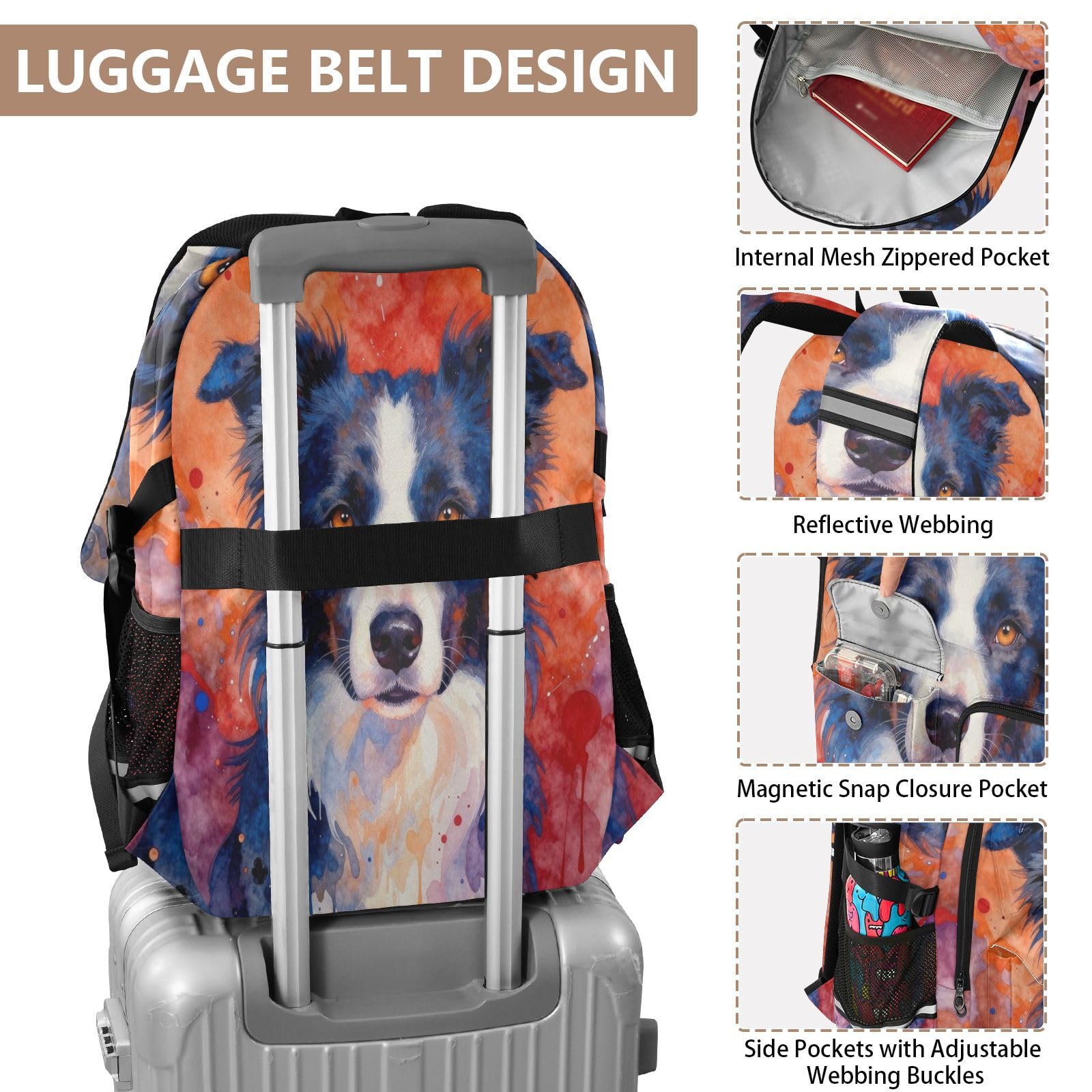 Zaino per computer portatile Art Tie Dye Dog College Work Bag 17,5 pollici