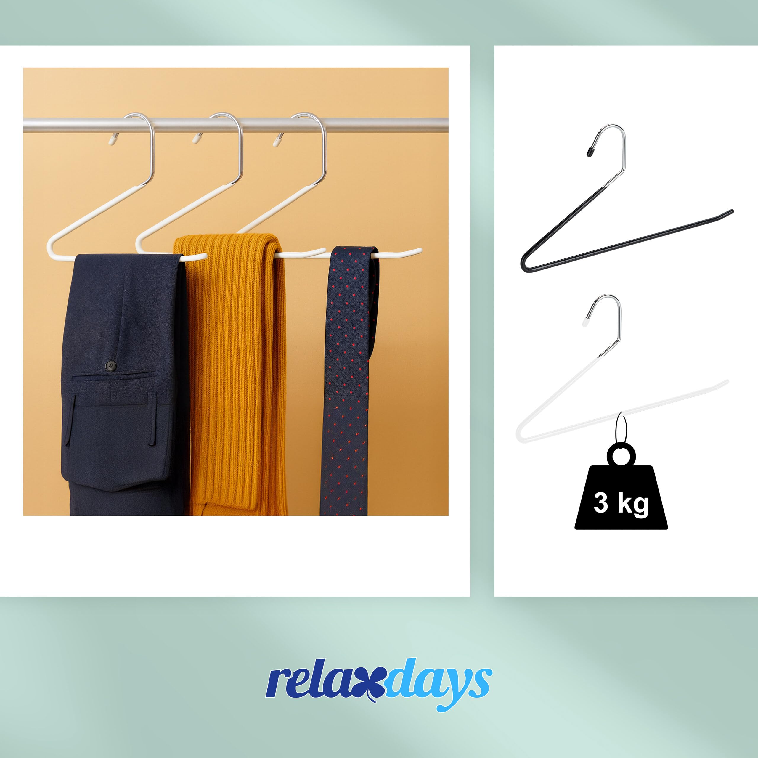 Relaxdays Set di 20 grucce per Pantaloni, S-Form, Antiscivolo, salvaspazio, Metallo, Argento/Nero